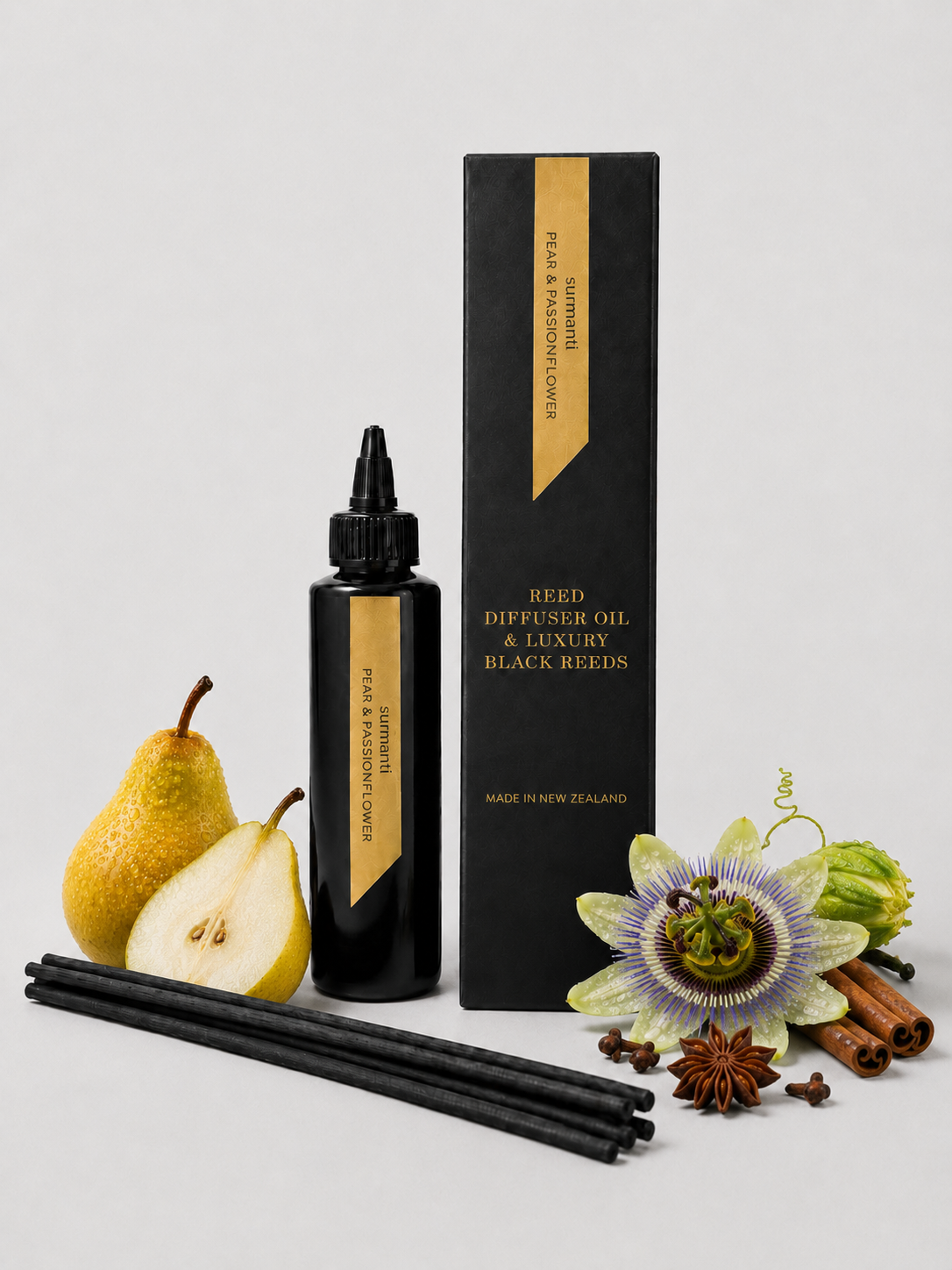 Reed Refill - Pear & Passionflower Reed Diffuser Oil & Luxury Black Reeds - Surmanti - Made In New Zealand