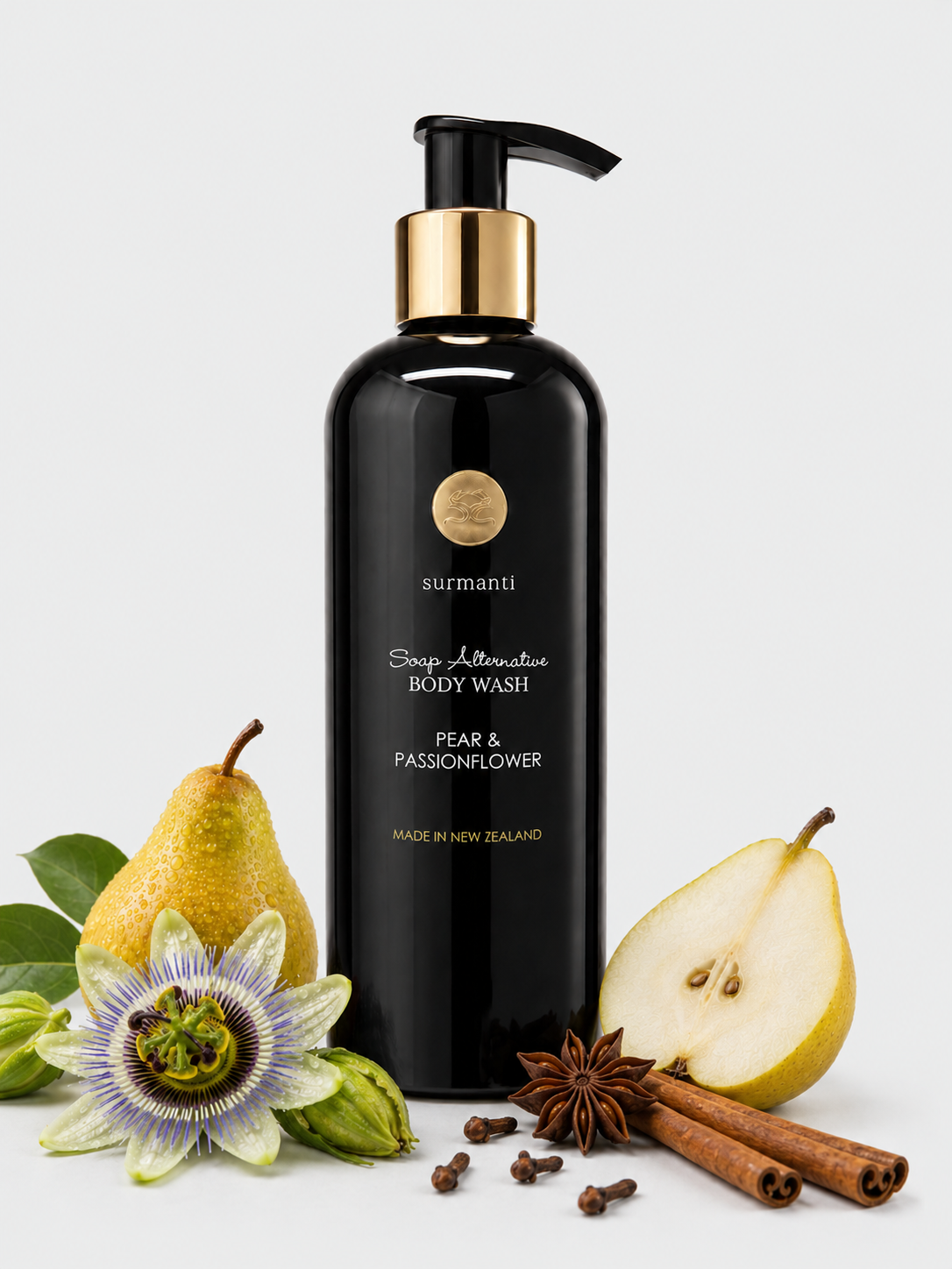 French Pear & Passionflower Body Wash - Soap Alternative. For Sensitive Skin - 300mL - Surmanti - Made In New Zealand