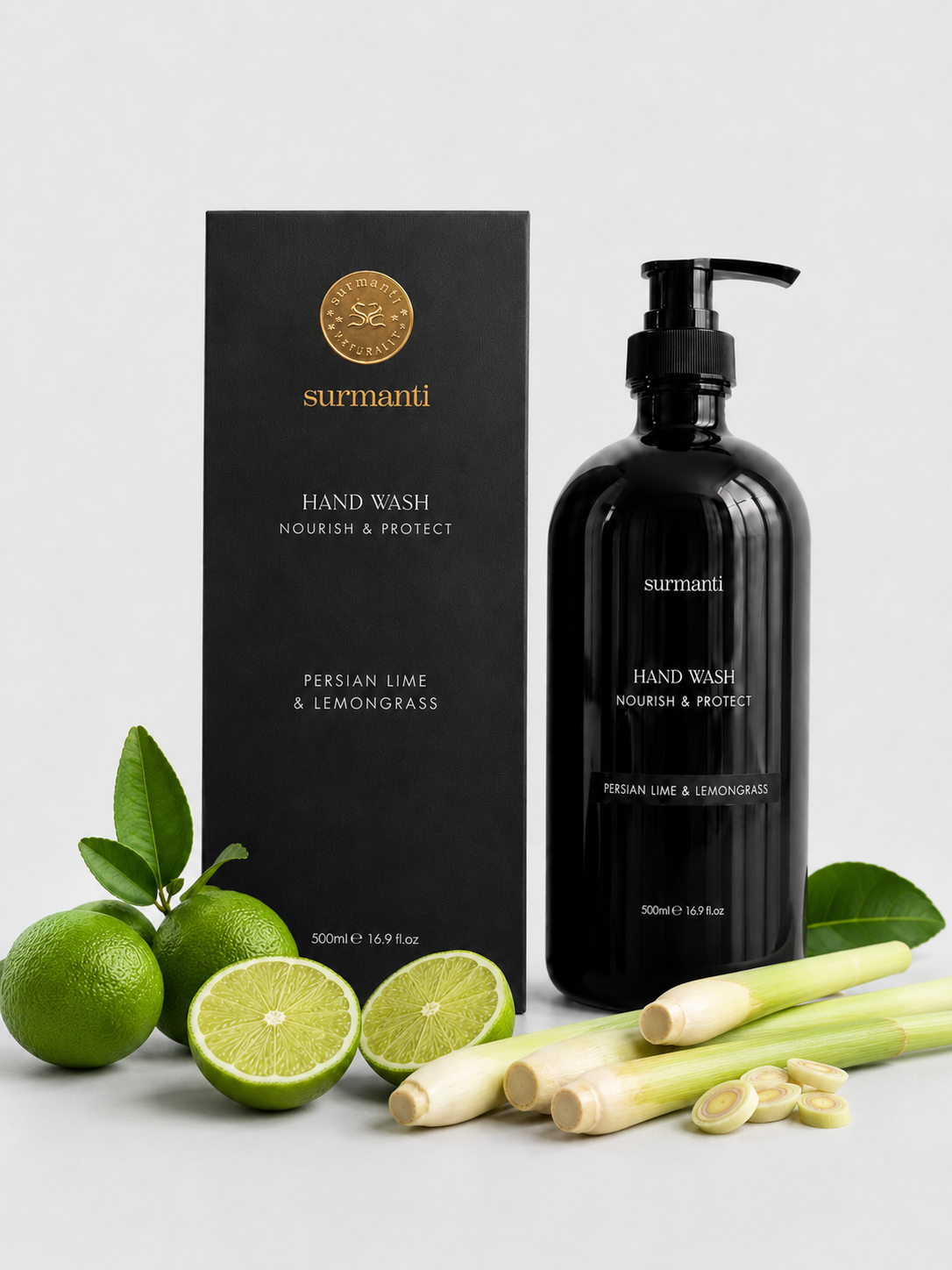 Nourish & Protect Hand Wash - Persian Lime & Lemongrass - Glass Not Plastic 500ml - Surmanti - Made In New Zealand