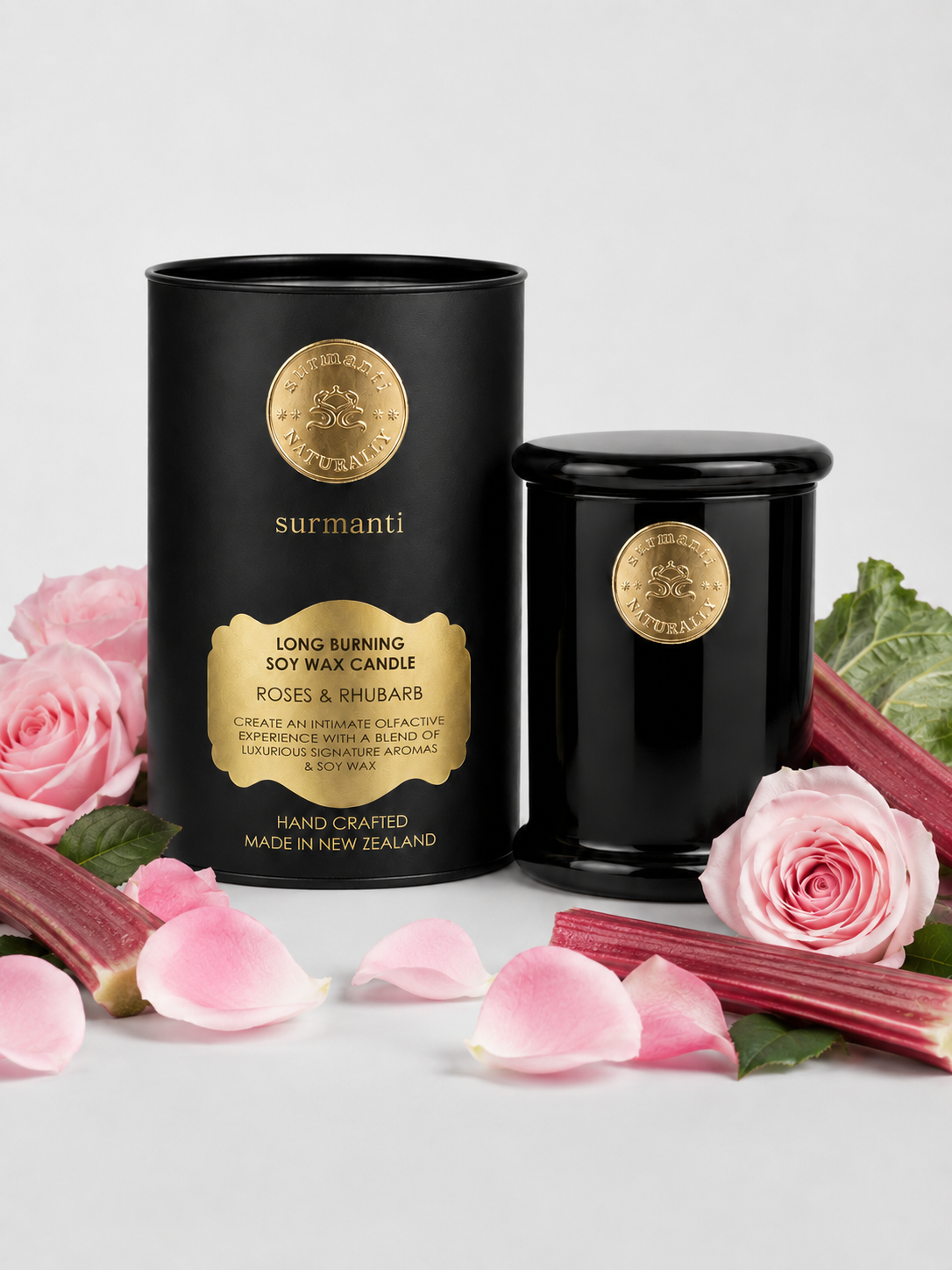 Roses & Rhubarb Long Burning Pure Soy Wax Candle 250g - Surmanti - Made In New Zealand