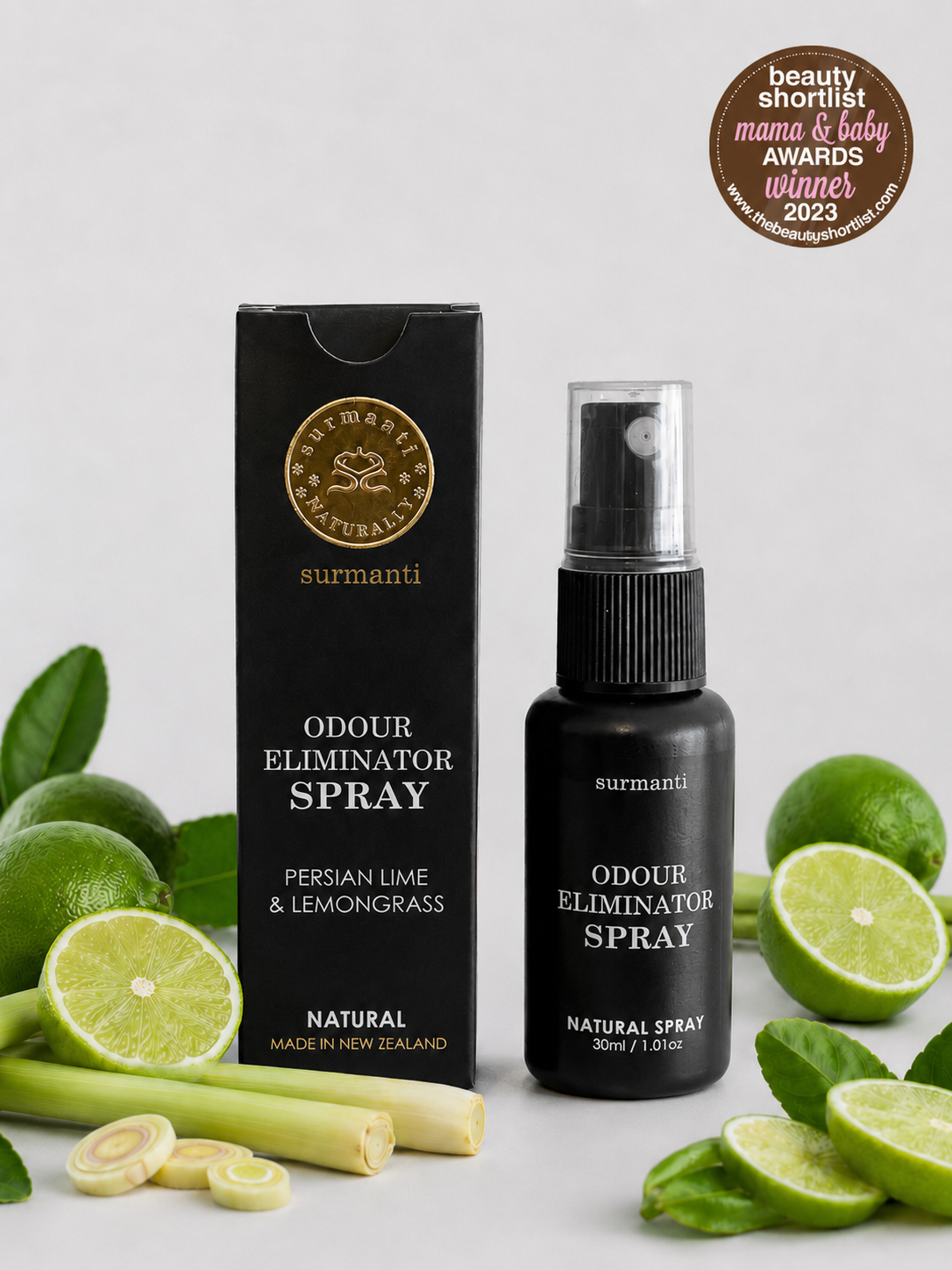 Odour Eliminator TRAVEL Spray 30mL. Persian Lime & Lemongrass Instantly Neutralise Toilet Smells - Surmanti - Made In New Zealand