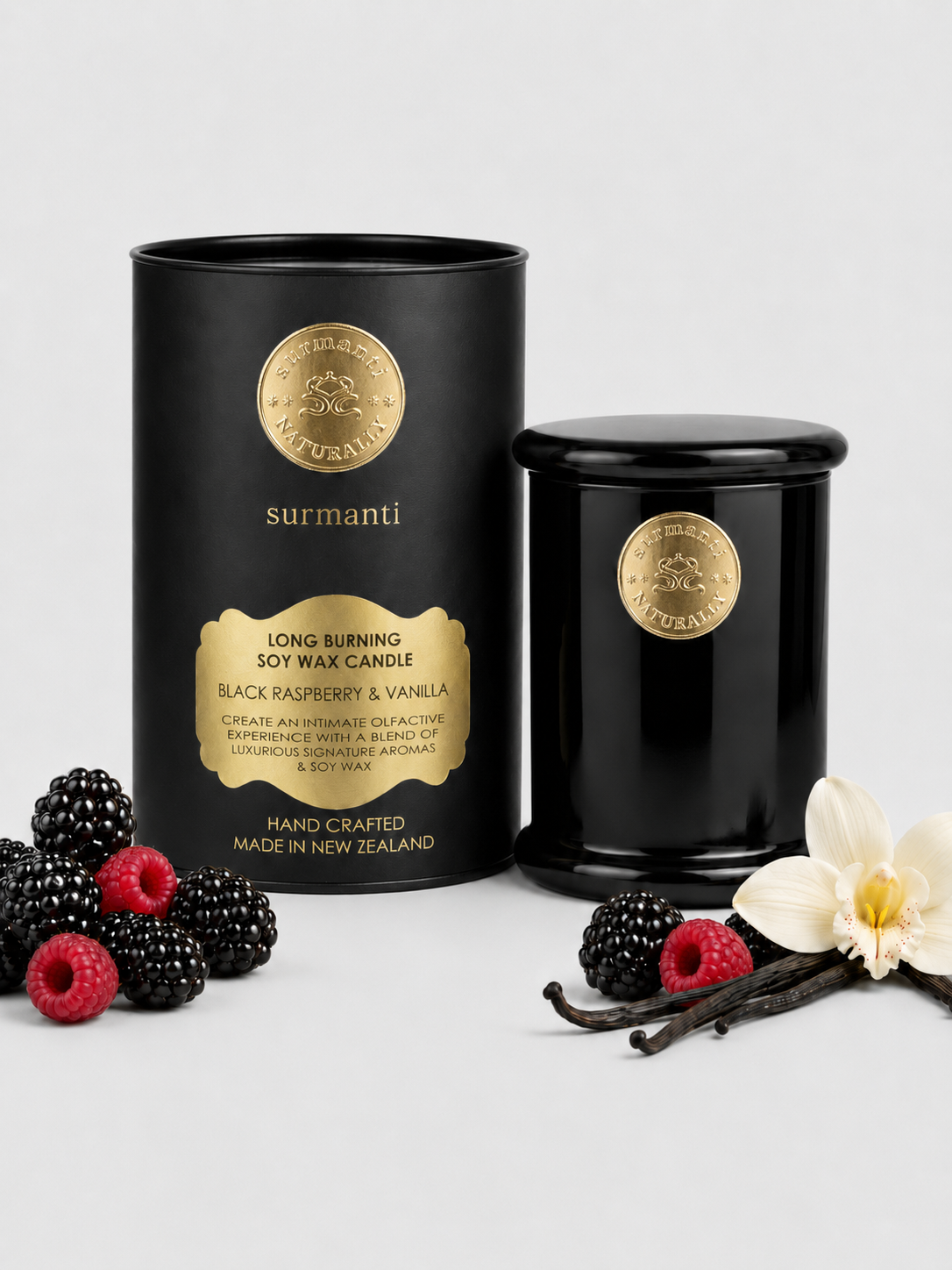 Black Raspberry & Vanilla Long Burning Pure Soy Wax Candle 250g - Surmanti - Made In New Zealand