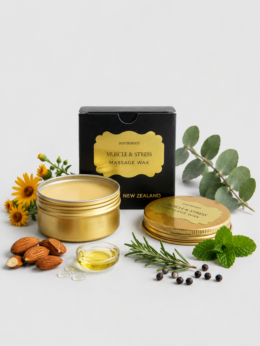 Muscle & Stress Active Massage Balm. Arnica Black Pepper Rosemary & Wintergreen Oils - Surmanti - Made In New Zealand