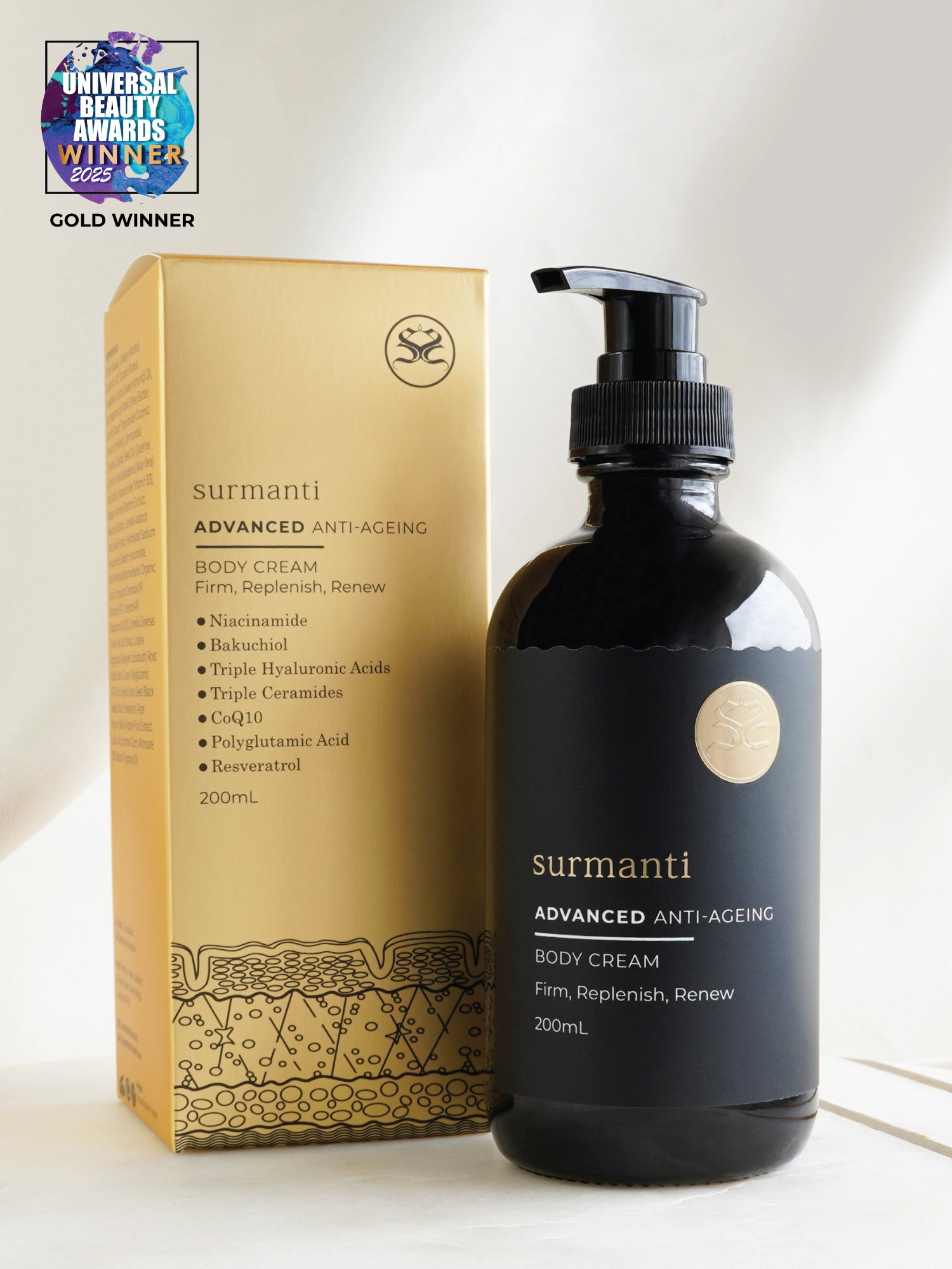 ADVANCED Anti-Ageing Body Cream - 200mL. Award Winning - Surmanti - Made In New Zealand