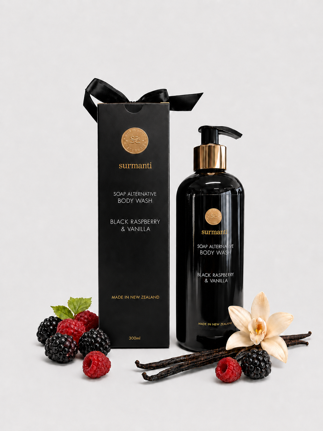 Black Raspberry & Vanilla Body Wash - Soap Alternative. Non-drying - 300mL - Surmanti - Made In New Zealand