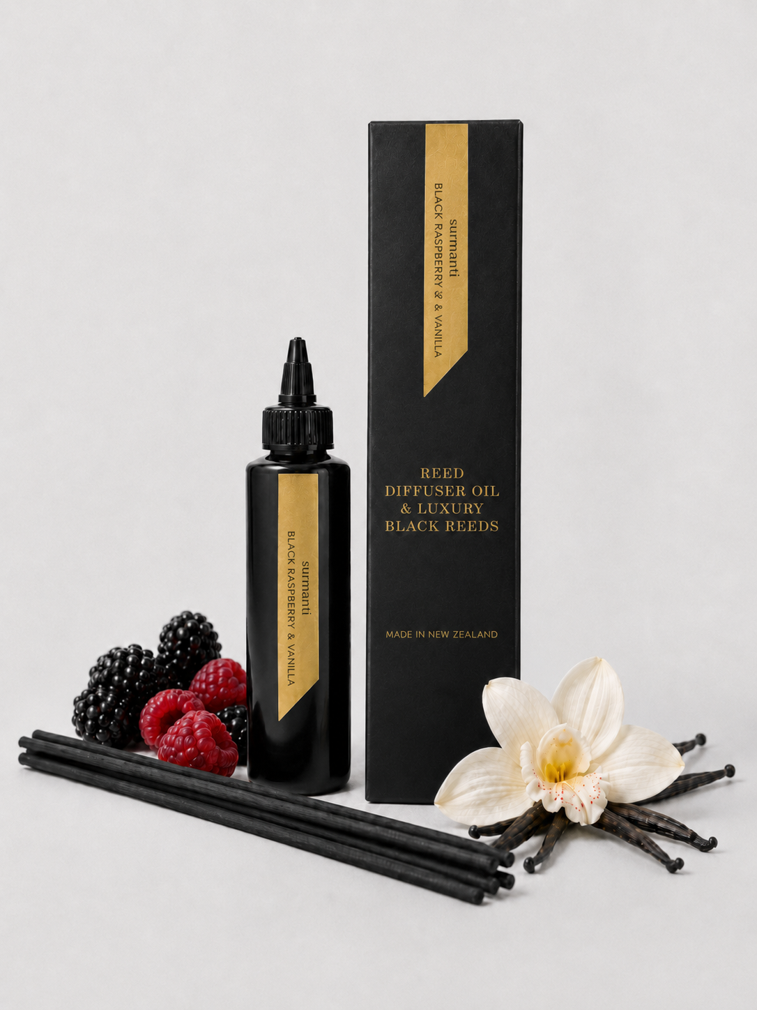 Reed Refill - Black Raspberry & Vanilla Reed Diffuser Oil & Luxury Black Reeds - Surmanti - Made In New Zealand