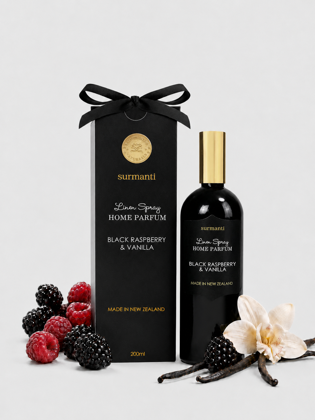 Black Raspberry & Vanilla Natural Room Spray - Glass Not Plastic (200 mL) - Surmanti - Made In New Zealand