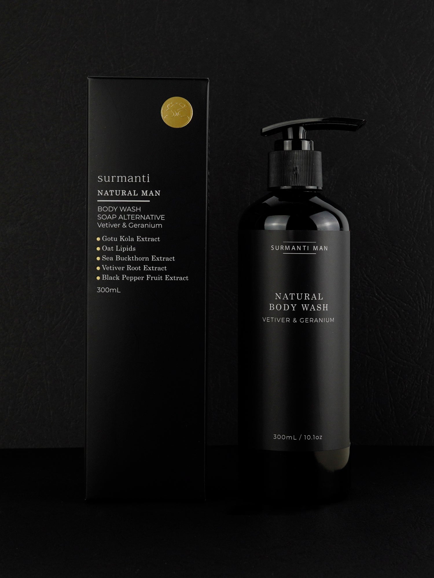 Natural Man Vetiver & Geranium Body Wash - Soap Alternative 300mL- Natural, Non-Drying Cleanse - Surmanti - Made In New Zealand