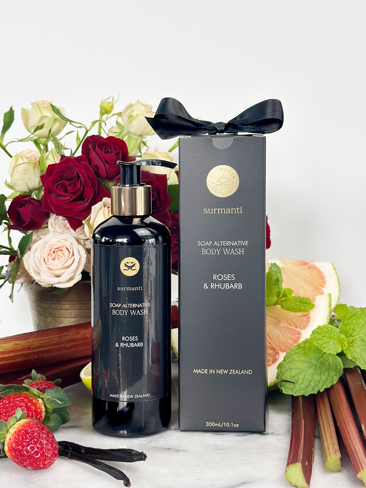 Roses & Rhubarb Body Wash - Soap Alternative 300mL - Surmanti - Made In New Zealand