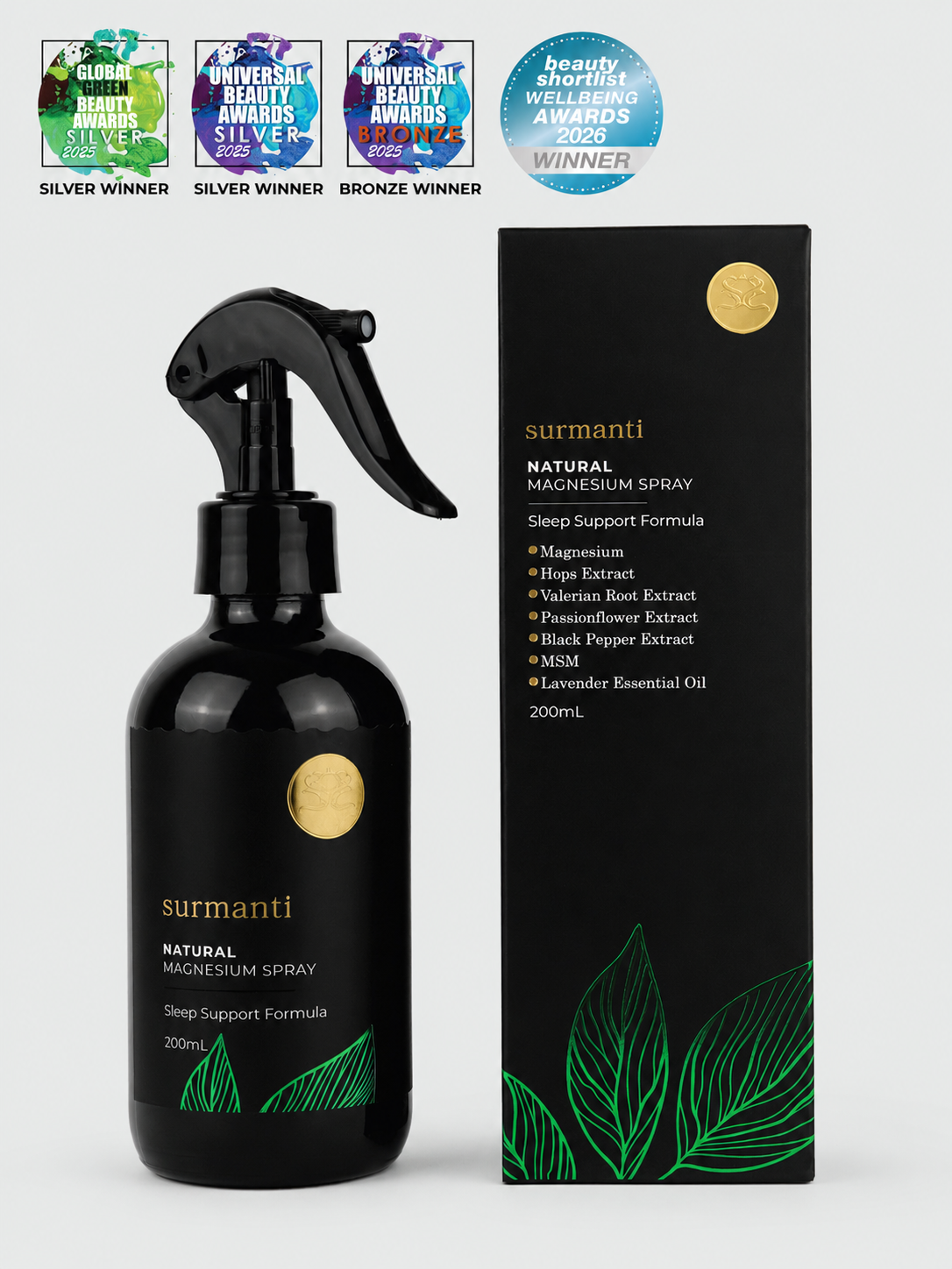 Natural Magnesium Sleep Support Spray - 200mL -Topical Fast-Acting Formula. Best Seller - Surmanti - Made In New Zealand