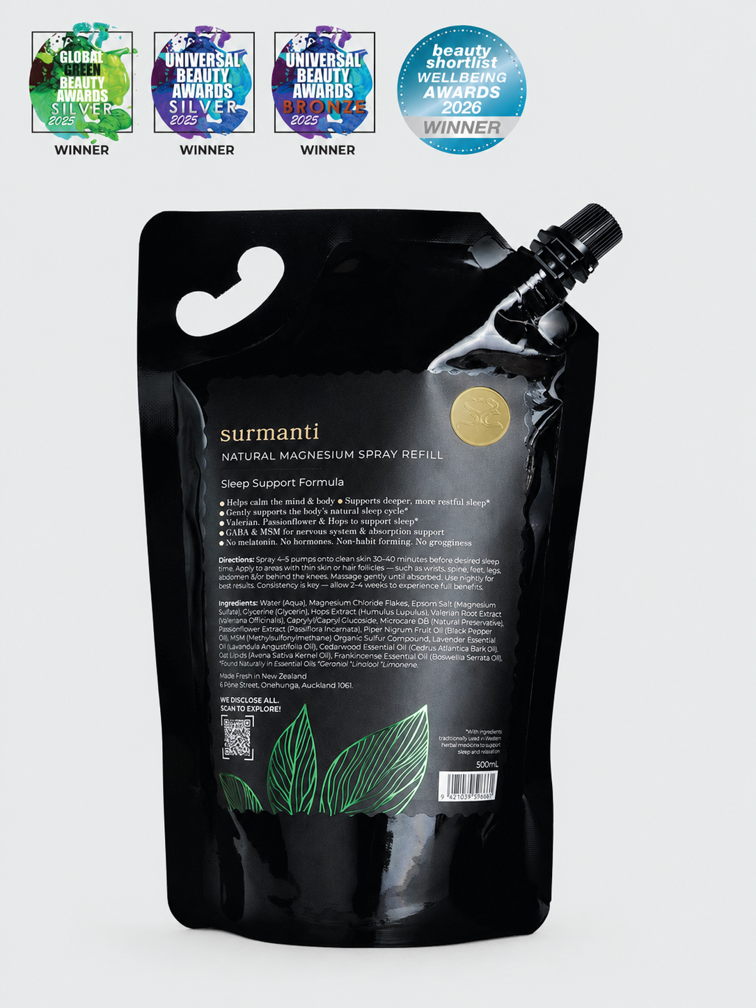 Magnesium Sleep Support Spray Refill 500mL. Fast-Acting Formula. Best Seller - Surmanti - Made In New Zealand