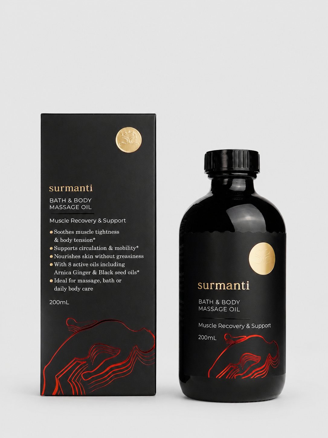 Muscle Recovery & Support Bath & Body Massage Oil 200mL Soothes Muscle Tightness & Body Tension* - Surmanti - Made In New Zealand