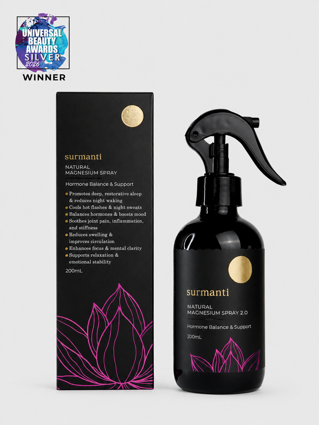 Magnesium Hormone Balance & Support Spray - 200mL Natural Fast Relief to Ease Hormonal Discomfort* - Surmanti - Made In New Zealand