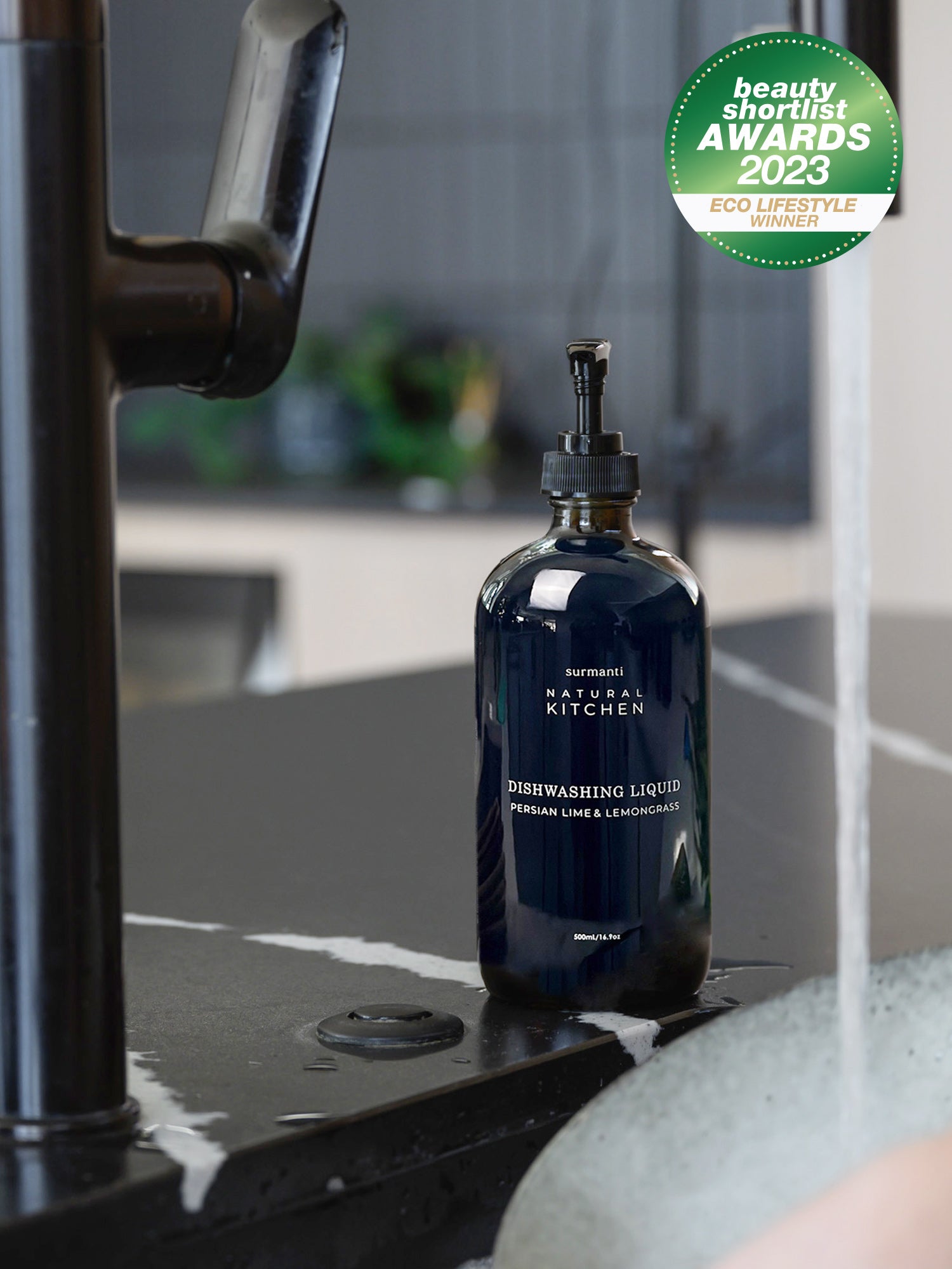 Dishwashing Liquid - Persian Lime & Lemongrass -Award Winning - Natural Kitchen - 500ML - Surmanti - Made In New Zealand