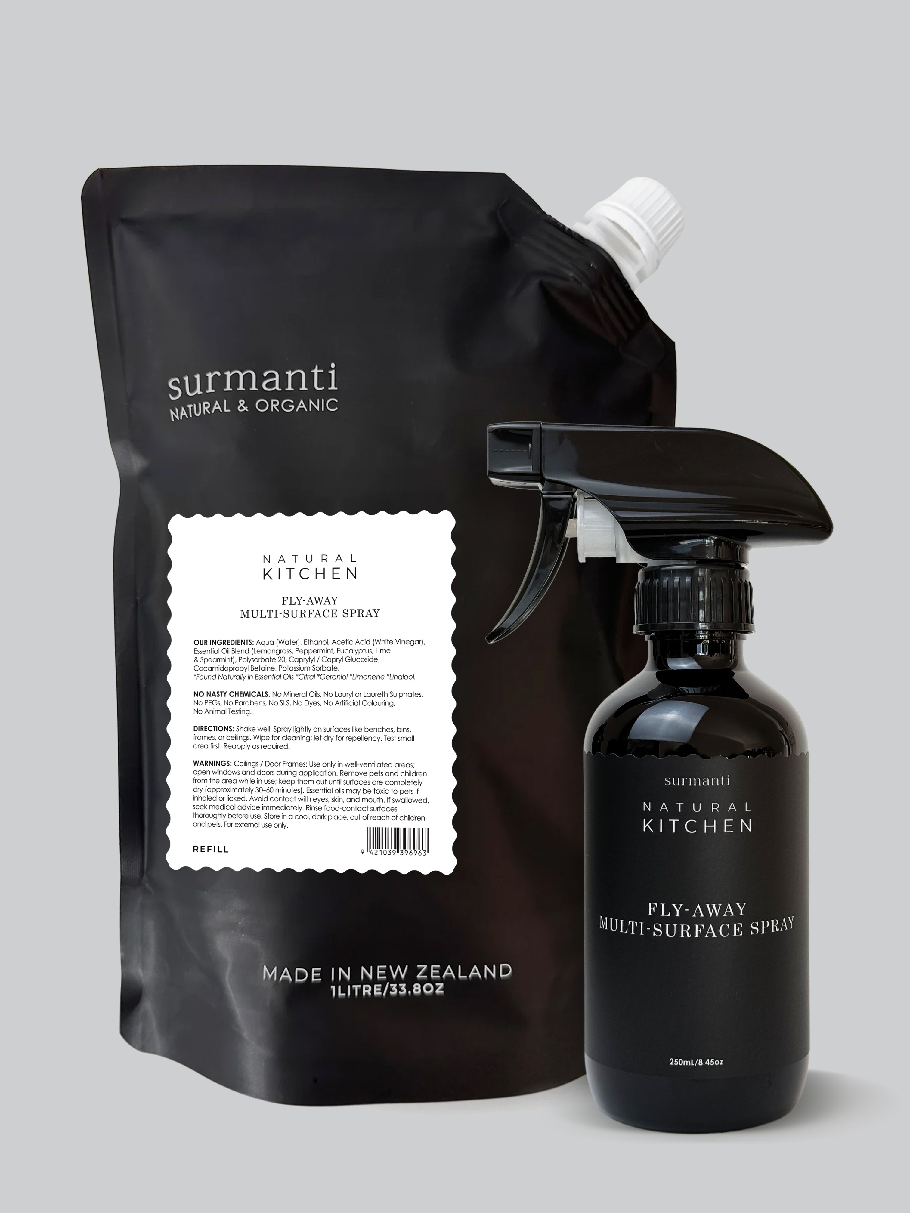 Fly-Away Multi-Surface Spray Refill Bundle 1L Refill + 250mL Spray Repels Fly & Ants, Smells Minty Fresh! - Surmanti - Made In New Zealand