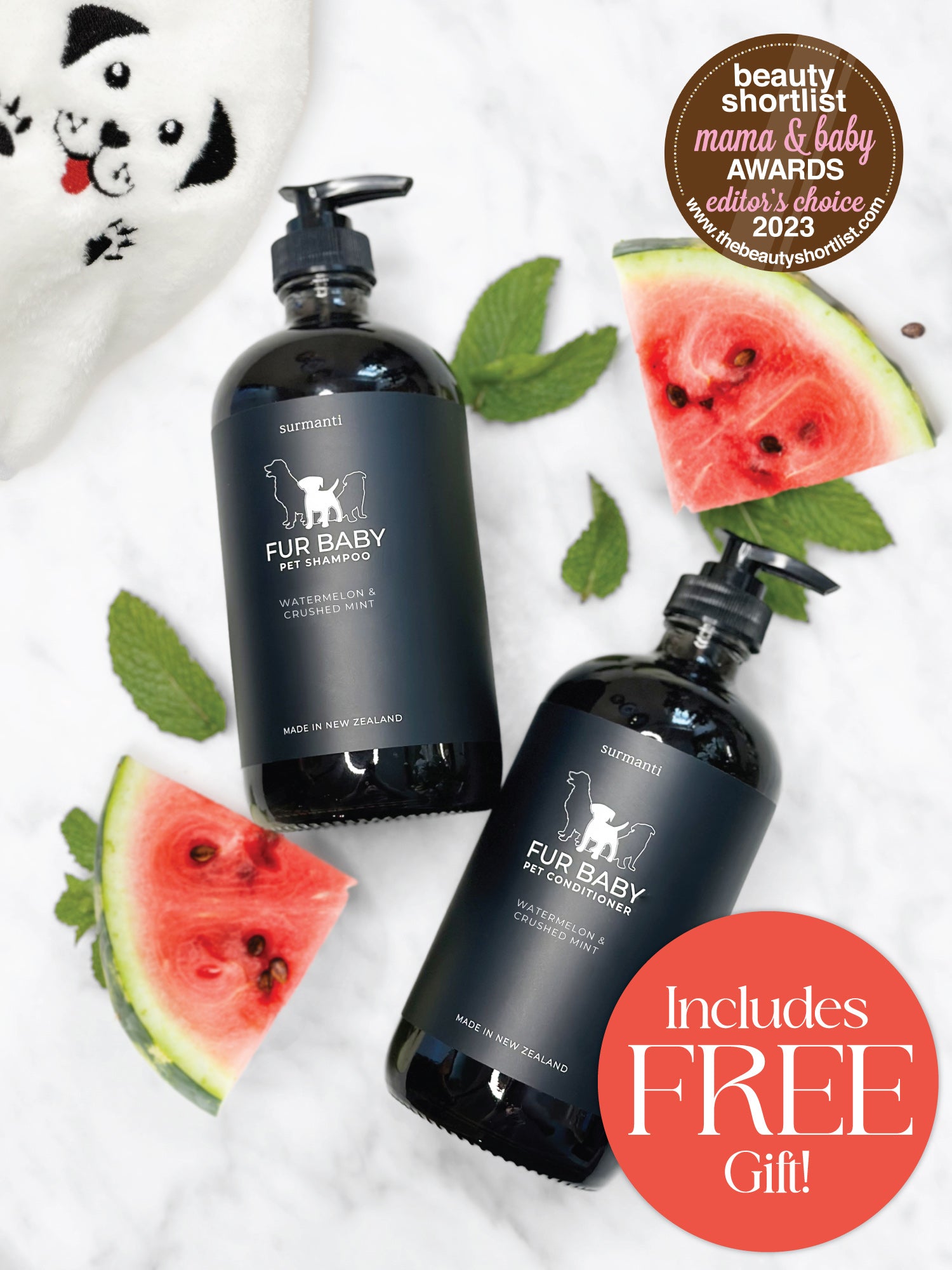 Fur Baby Duo Shampoo & Conditioner - Watermelon & Crushed Mint - Surmanti - Made In New Zealand