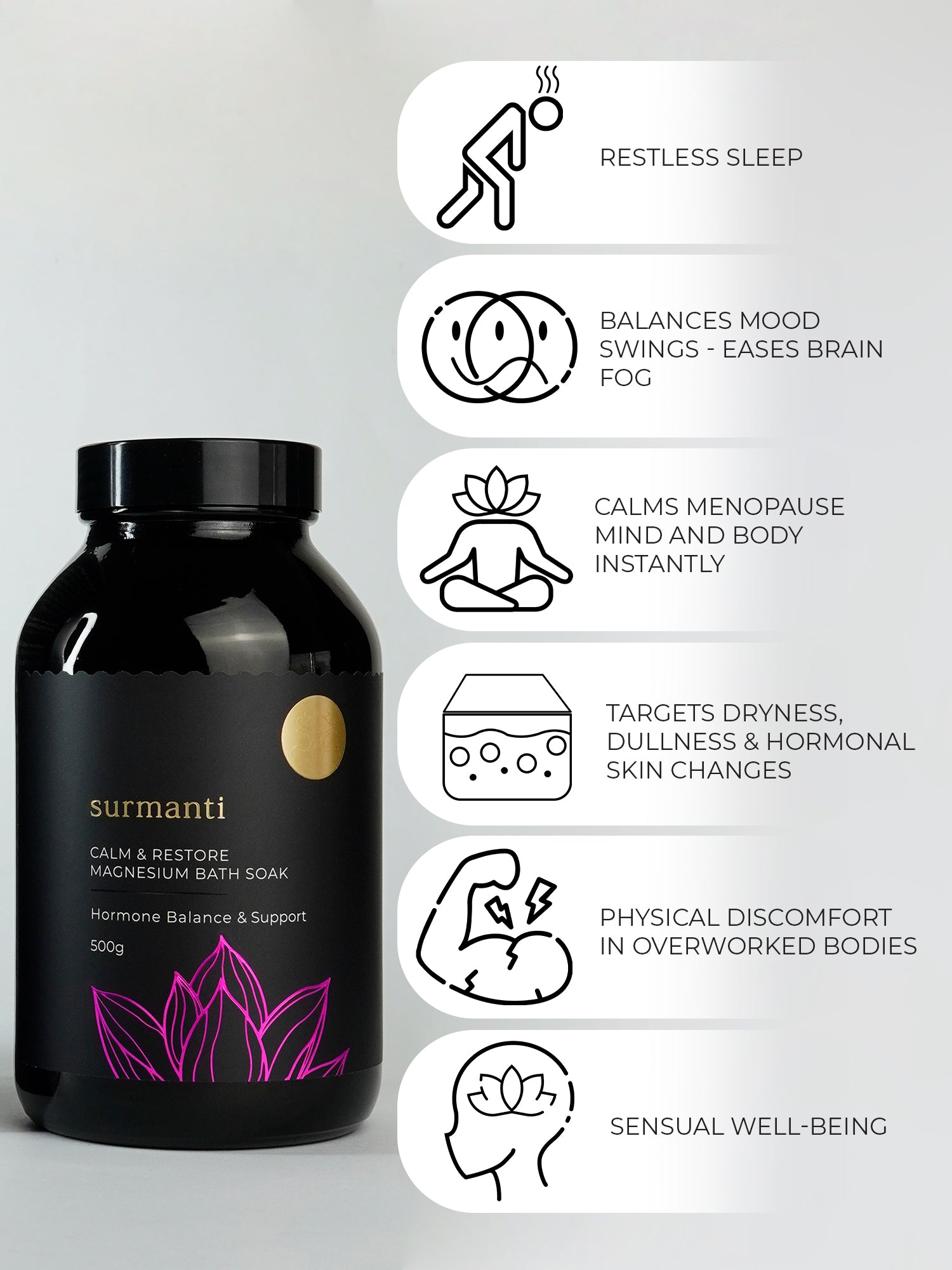 Magnesium Bath Soak- Hormone Balance For Restful Sleep & Emotional Balance*- 500g - Surmanti - Made In New Zealand