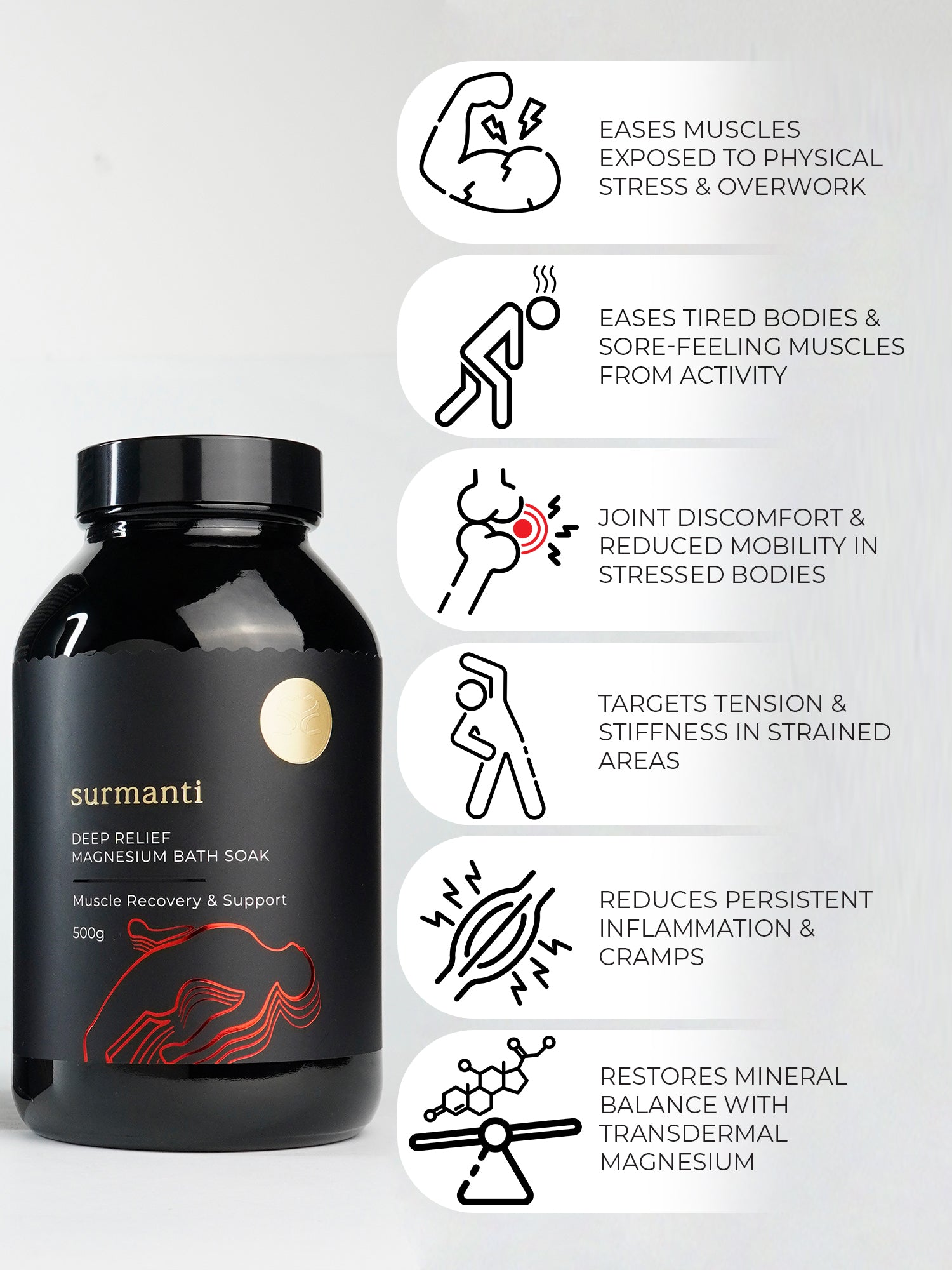 Deep Relief Muscle Recovery Magnesium Bath Soak - 500g Revitalise Muscles Exposed to Physical Stress* - Surmanti - Made In New Zealand