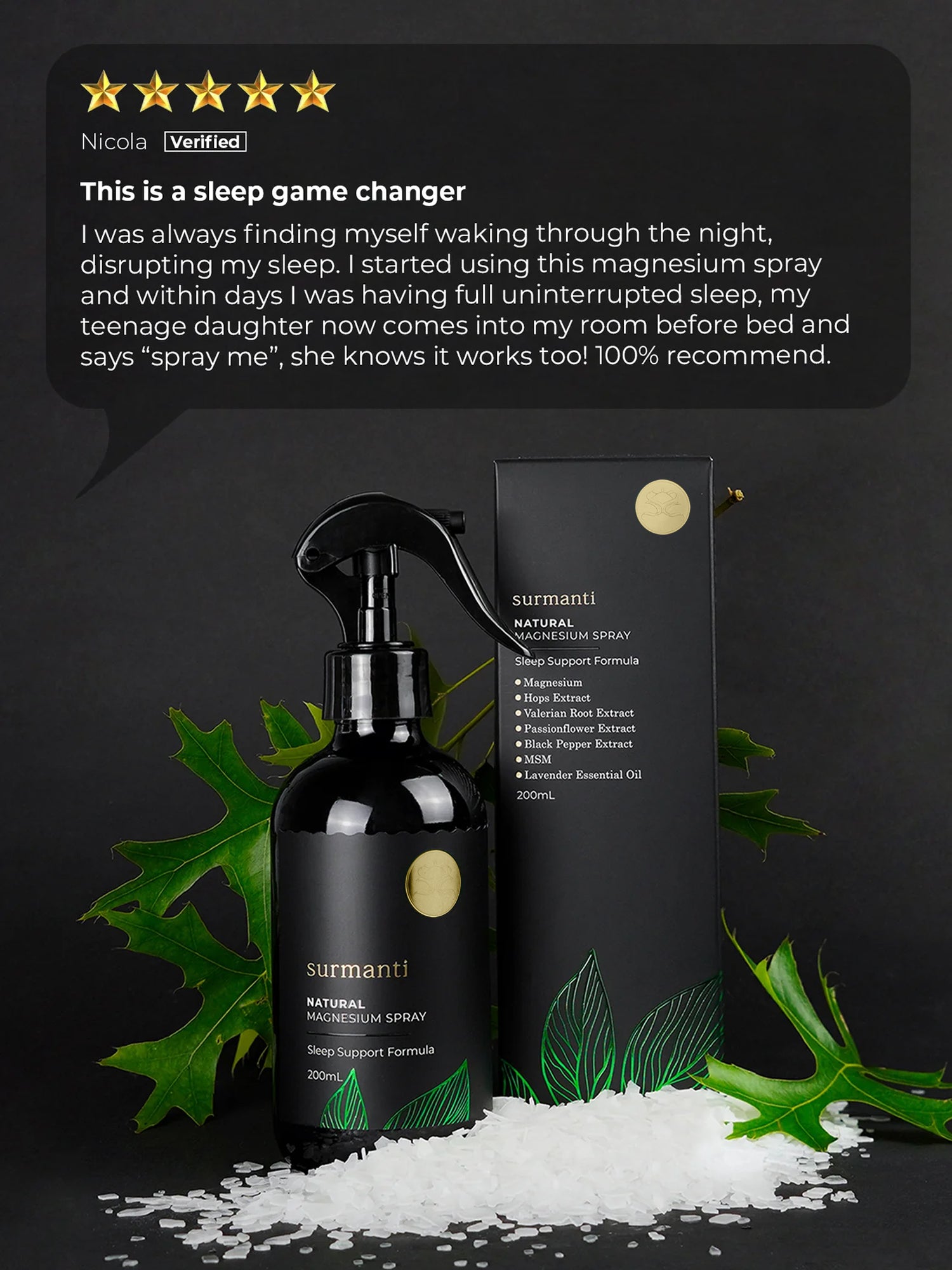 Natural Magnesium Sleep Support Spray - 200mL -Topical Fast-Acting Formula. Best Seller - Surmanti - Made In New Zealand