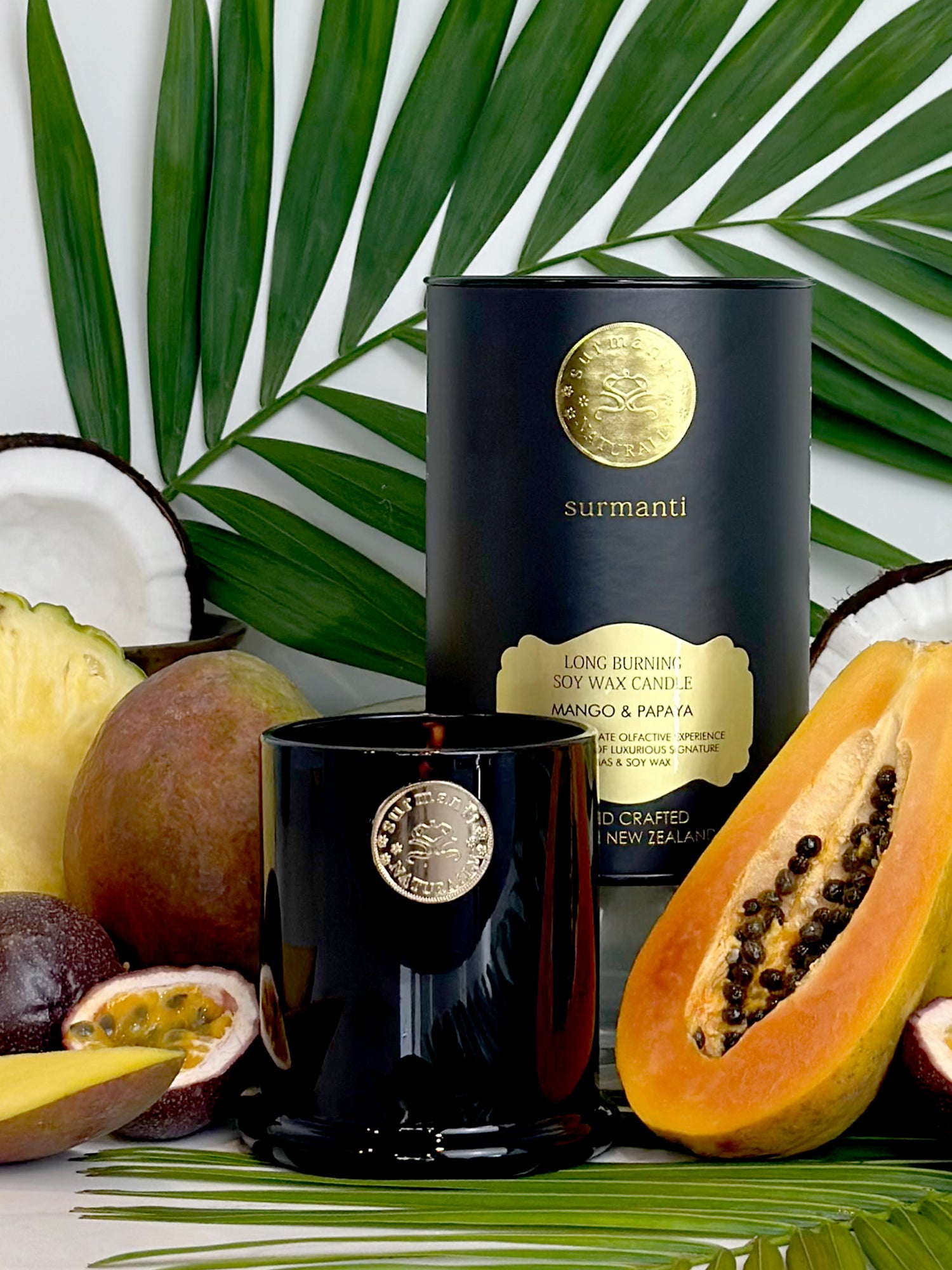 Mango Papaya & Coconut Soy Long Burning Candle 250g - Surmanti - Made In New Zealand