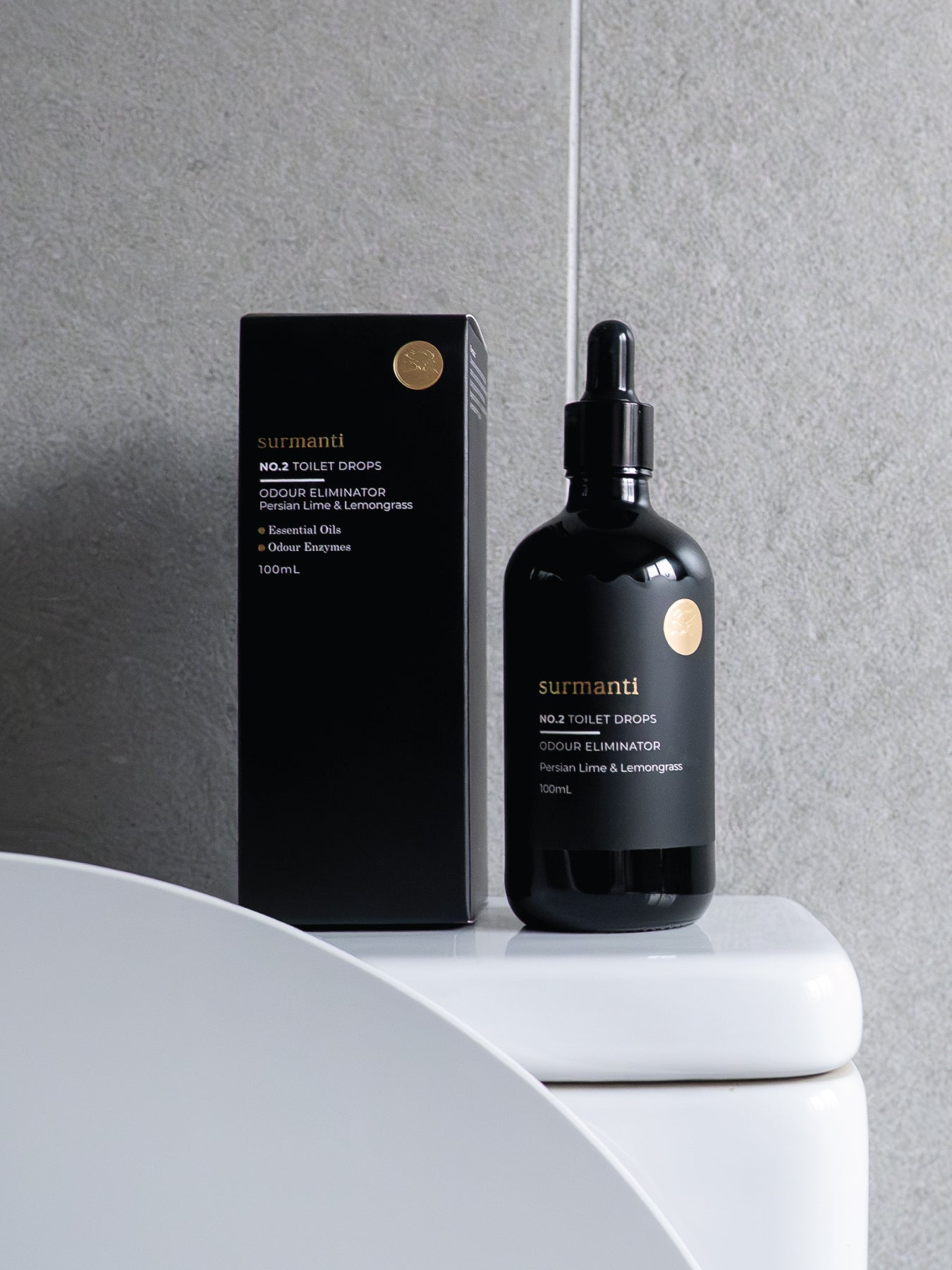 Natural No.2 Toilet Drops - Persian Lime & Lemongrass 100mL. Septic-Safe & Non Toxic - Surmanti - Made In New Zealand