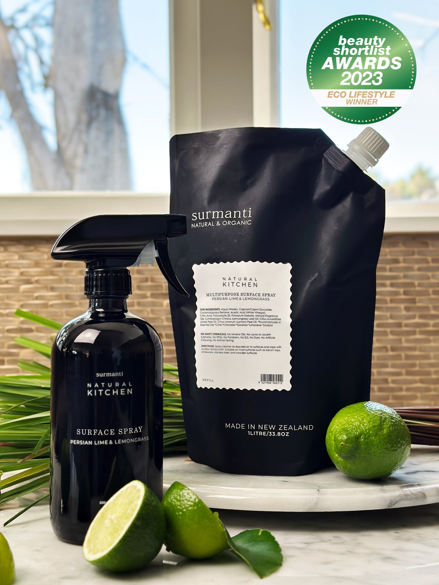 Multipurpose Natural Surface Spray - Refill & Save - Persian Lime & Lemongrass - 1 Litre - Surmanti - Made In New Zealand
