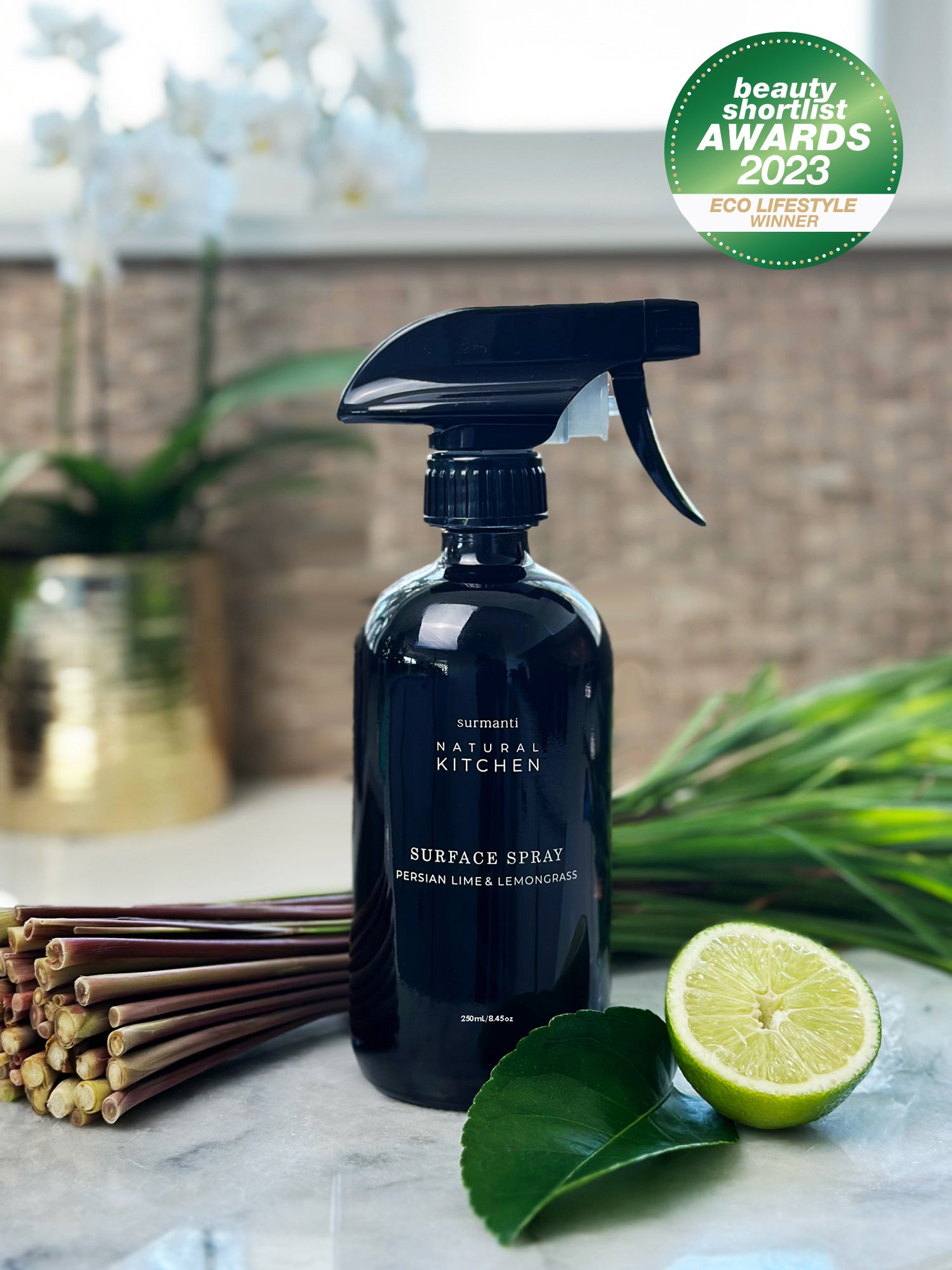 Multipurpose Surface Spray - Persian Lime & Lemongrass - Natural Kitchen - 250mL Award Winning - Surmanti - Made In New Zealand