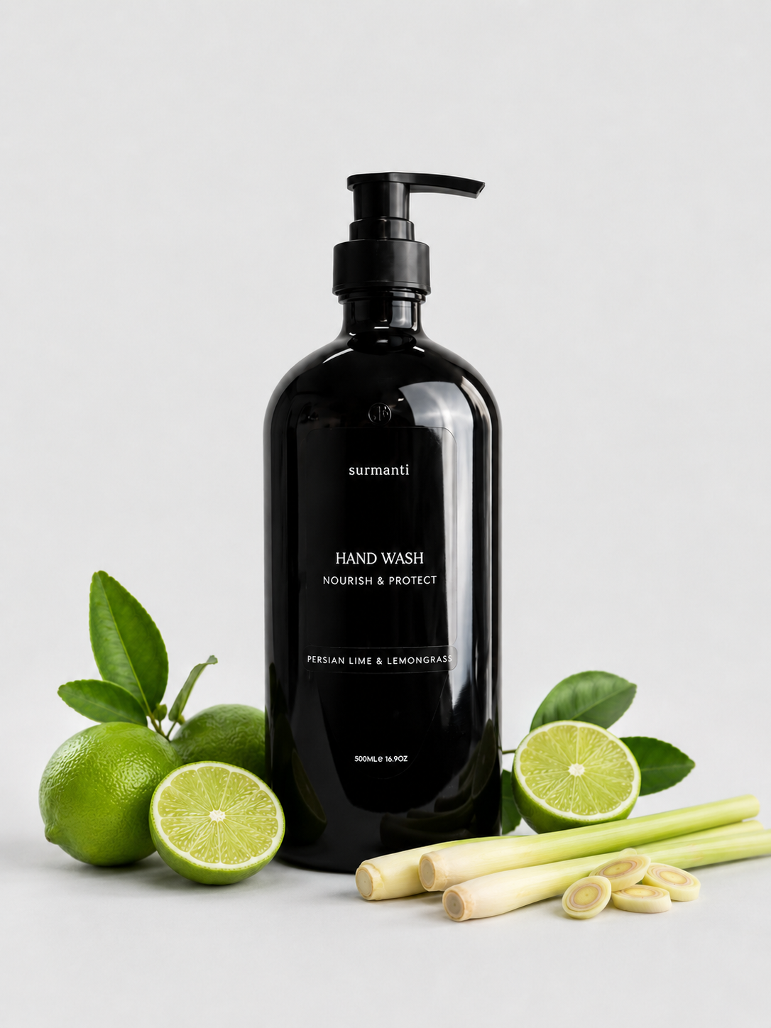 Nourish & Protect Hand Wash - Persian Lime & Lemongrass - Glass Not Plastic 500ml - Surmanti - Made In New Zealand