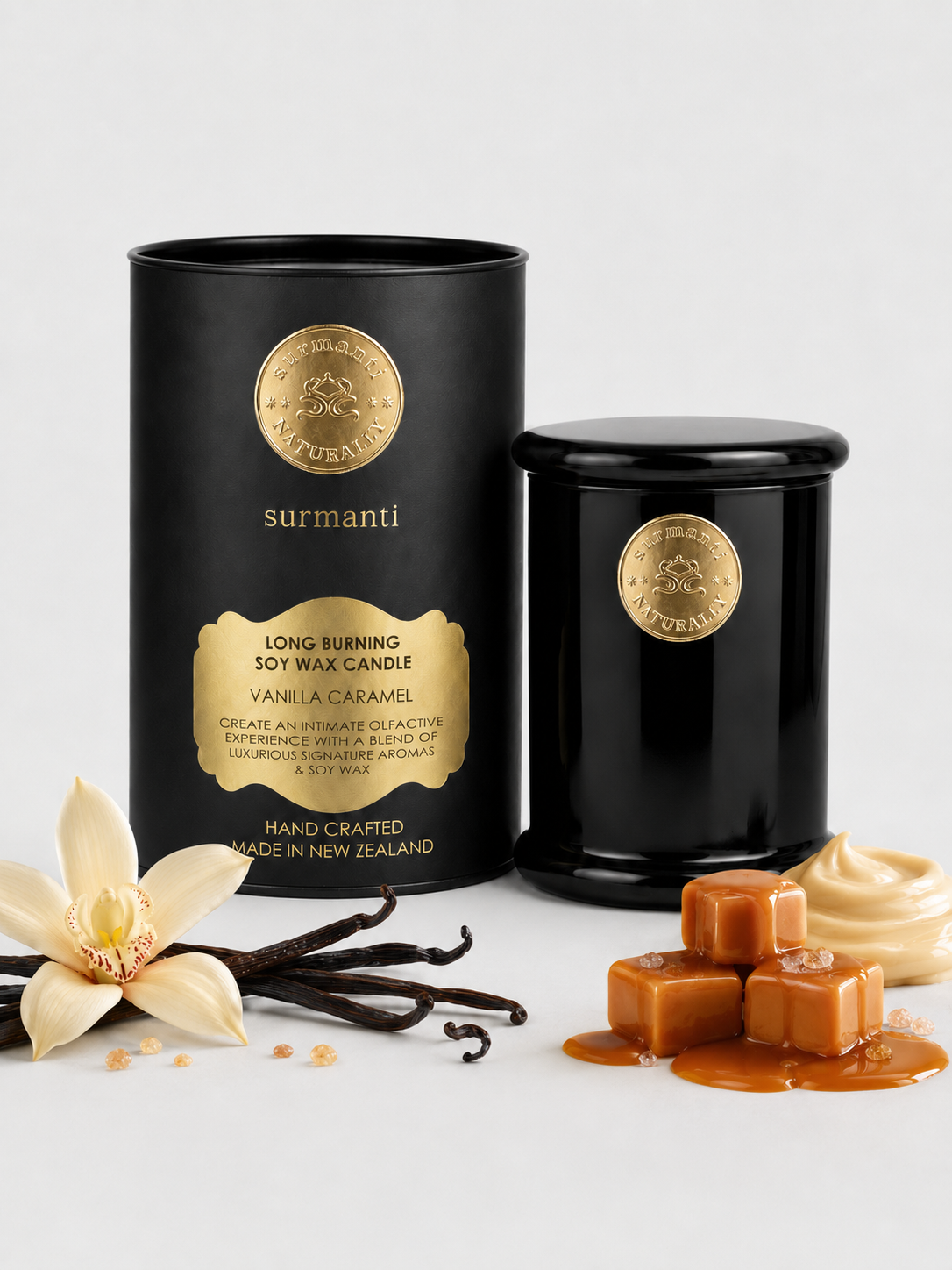 Vanilla Caramel Long Burning Pure Soy Wax Candle 250g - Surmanti - Made In New Zealand