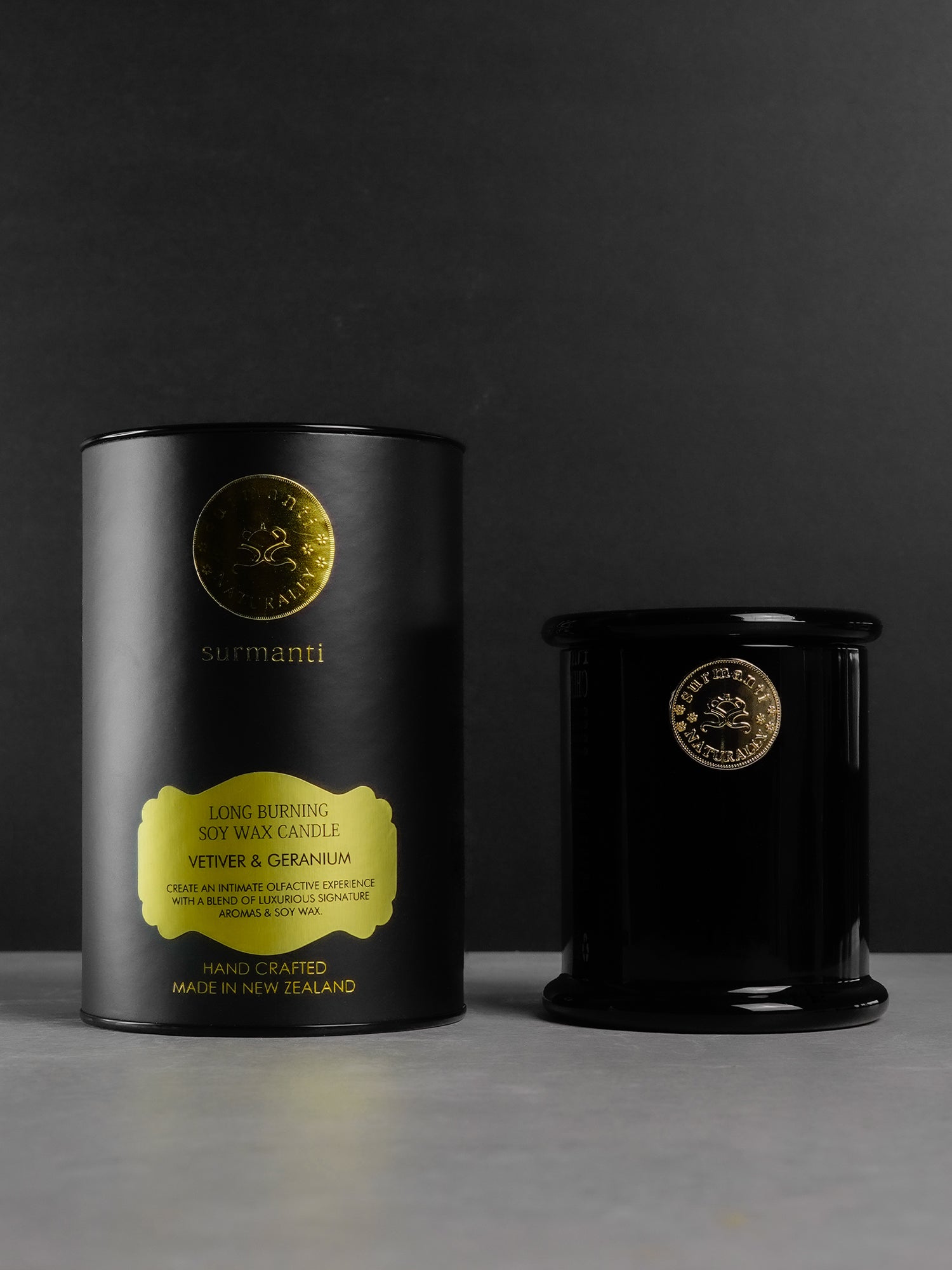 Vetiver & Geranium Soy Long Burning Candle 250g - Masculine Sophisticated & Modern. - Surmanti - Made In New Zealand