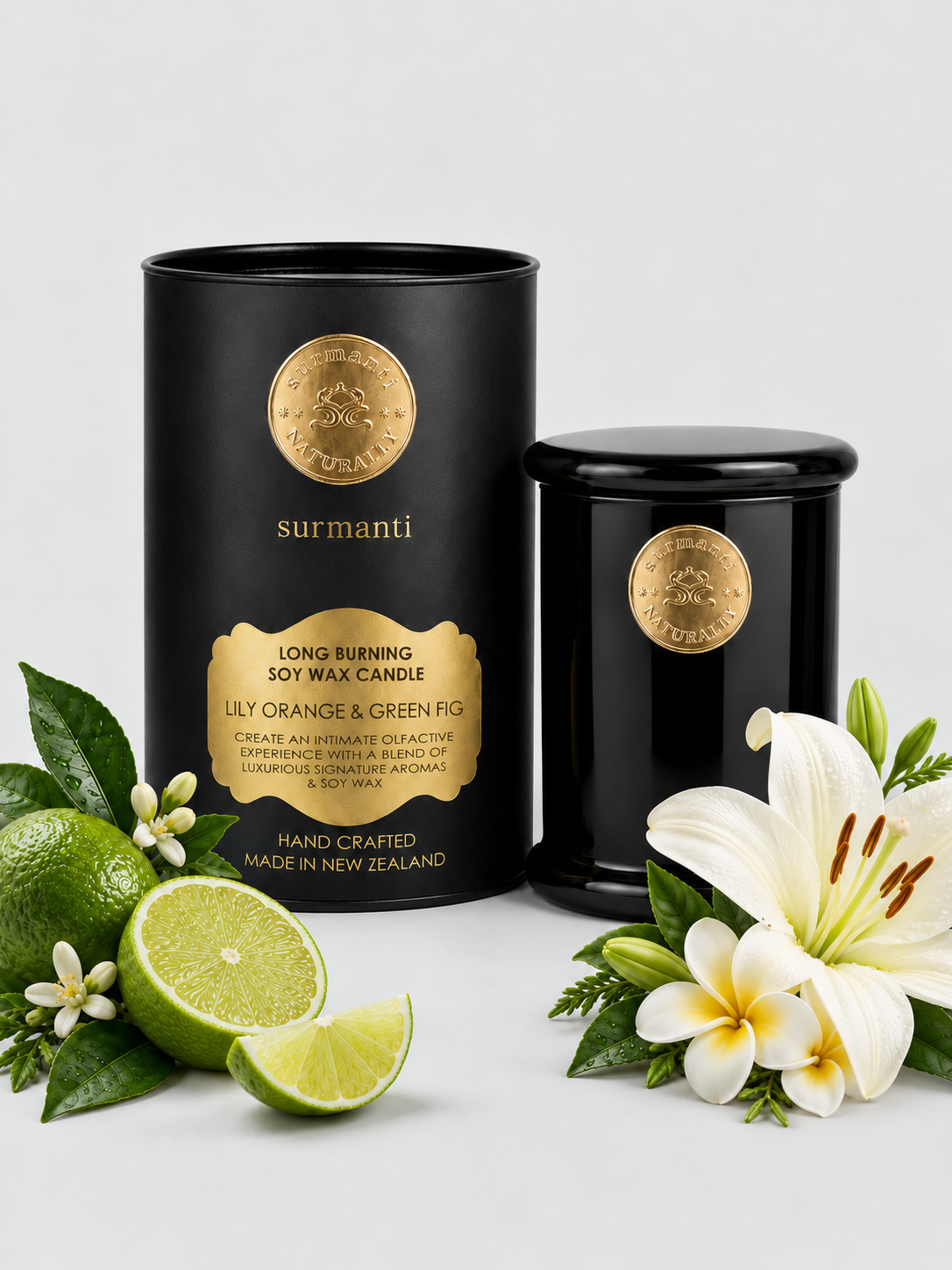 Lily, Orange & Green Fig Soy Long Burning Candle 250g - Surmanti - Made In New Zealand
