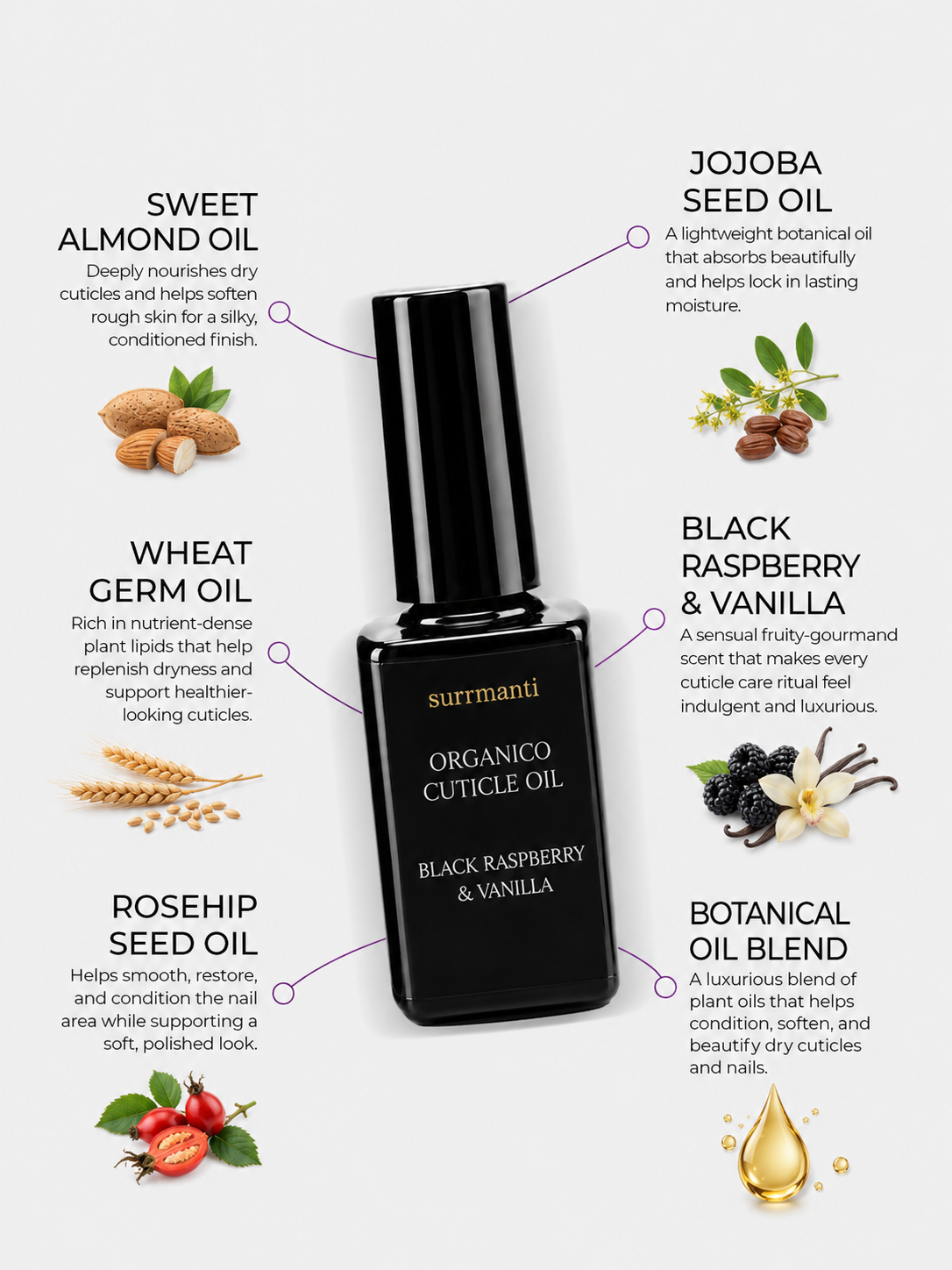 Black Raspberry & Vanilla Organico Cuticle Oil - Surmanti - Made In New Zealand