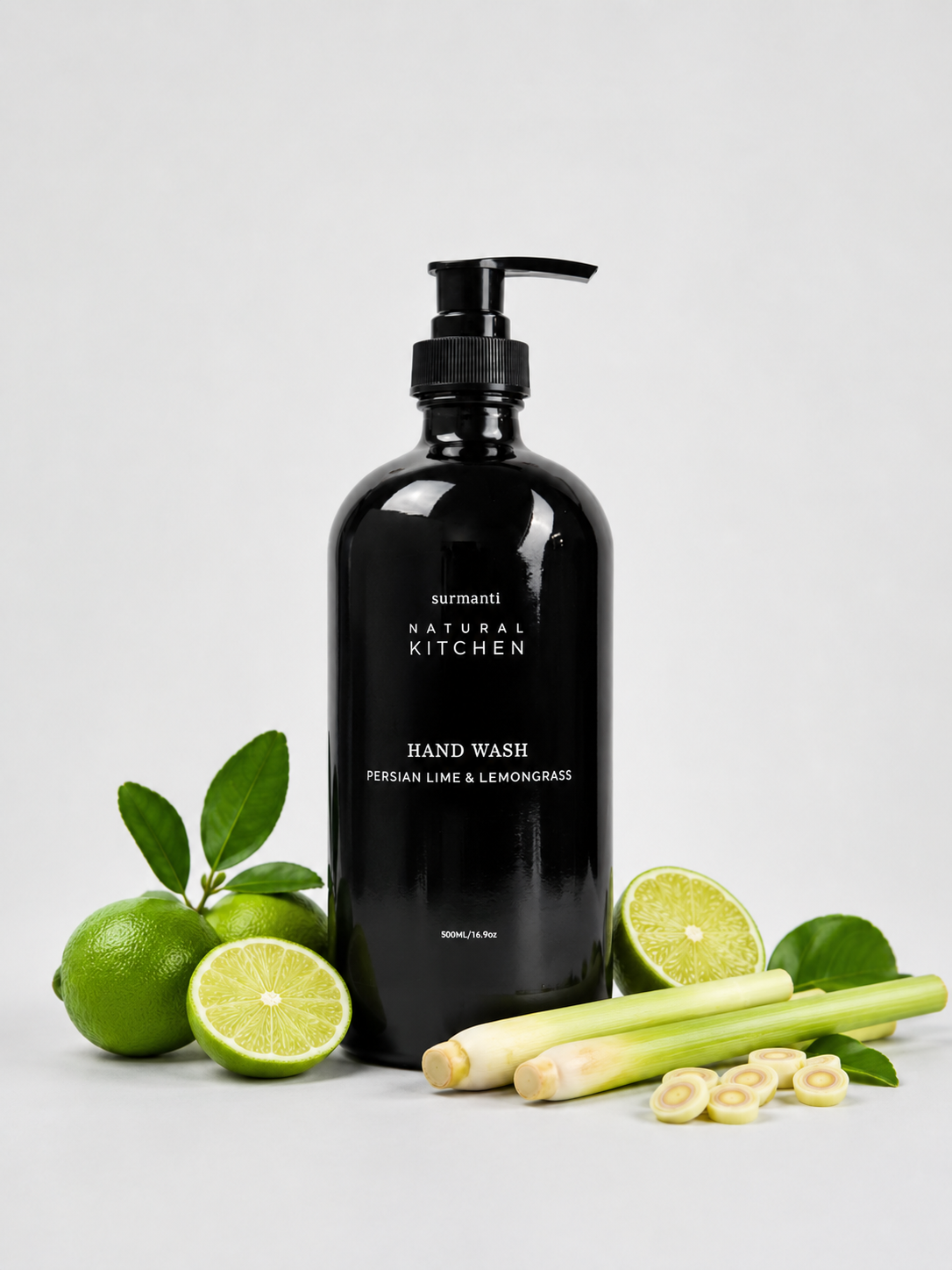 Hand Wash Gentle on Hands - Persian Lime & Lemongrass - Glass Not Plastic Kitchen - 500mL - Surmanti - Made In New Zealand