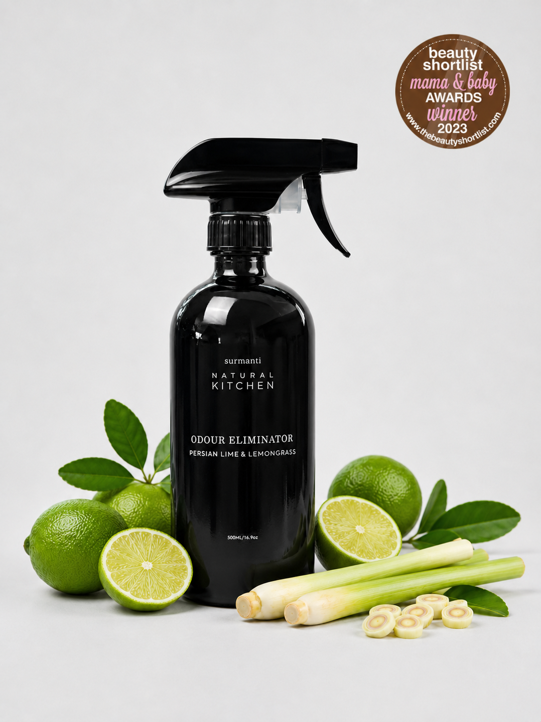 Kitchen Odour Control Spray Persian Lime & Lemongrass - 500mL Glass Not Plastic - Surmanti - Made In New Zealand