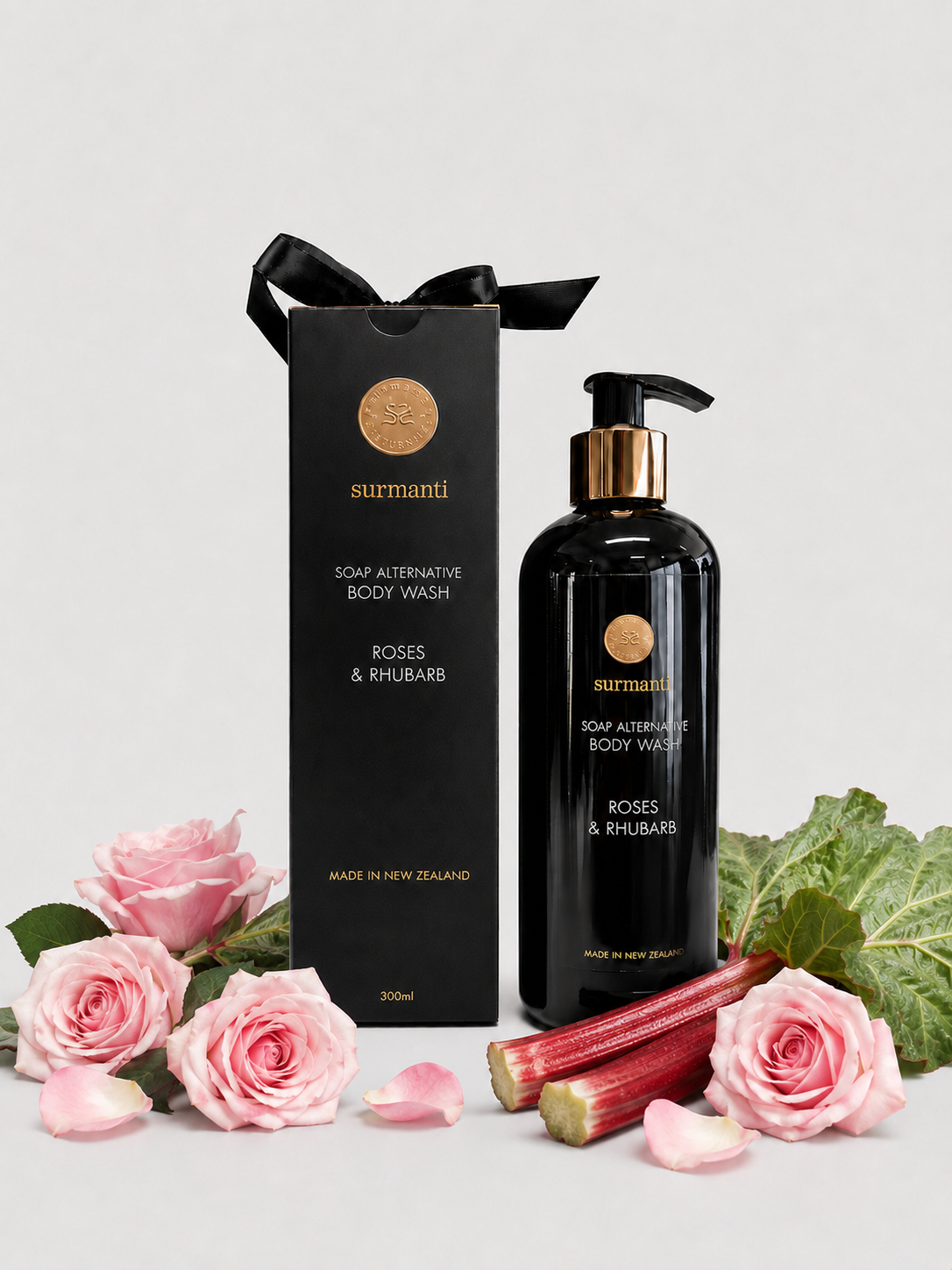 Roses & Rhubarb Body Wash - Soap Alternative Non-drying - 300mL - Surmanti - Made In New Zealand