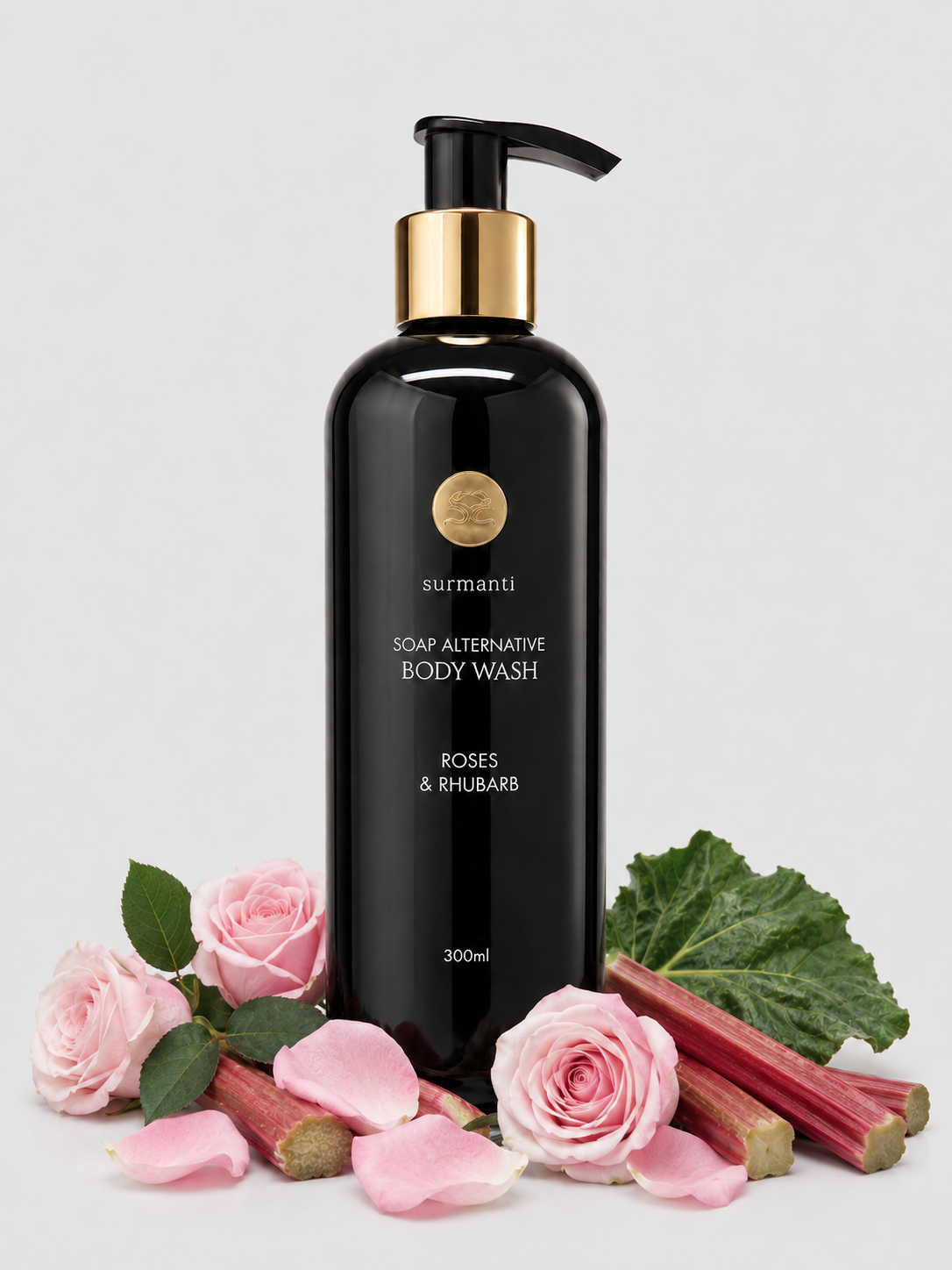 Roses & Rhubarb Body Wash - Soap Alternative Non-drying - 300mL - Surmanti - Made In New Zealand