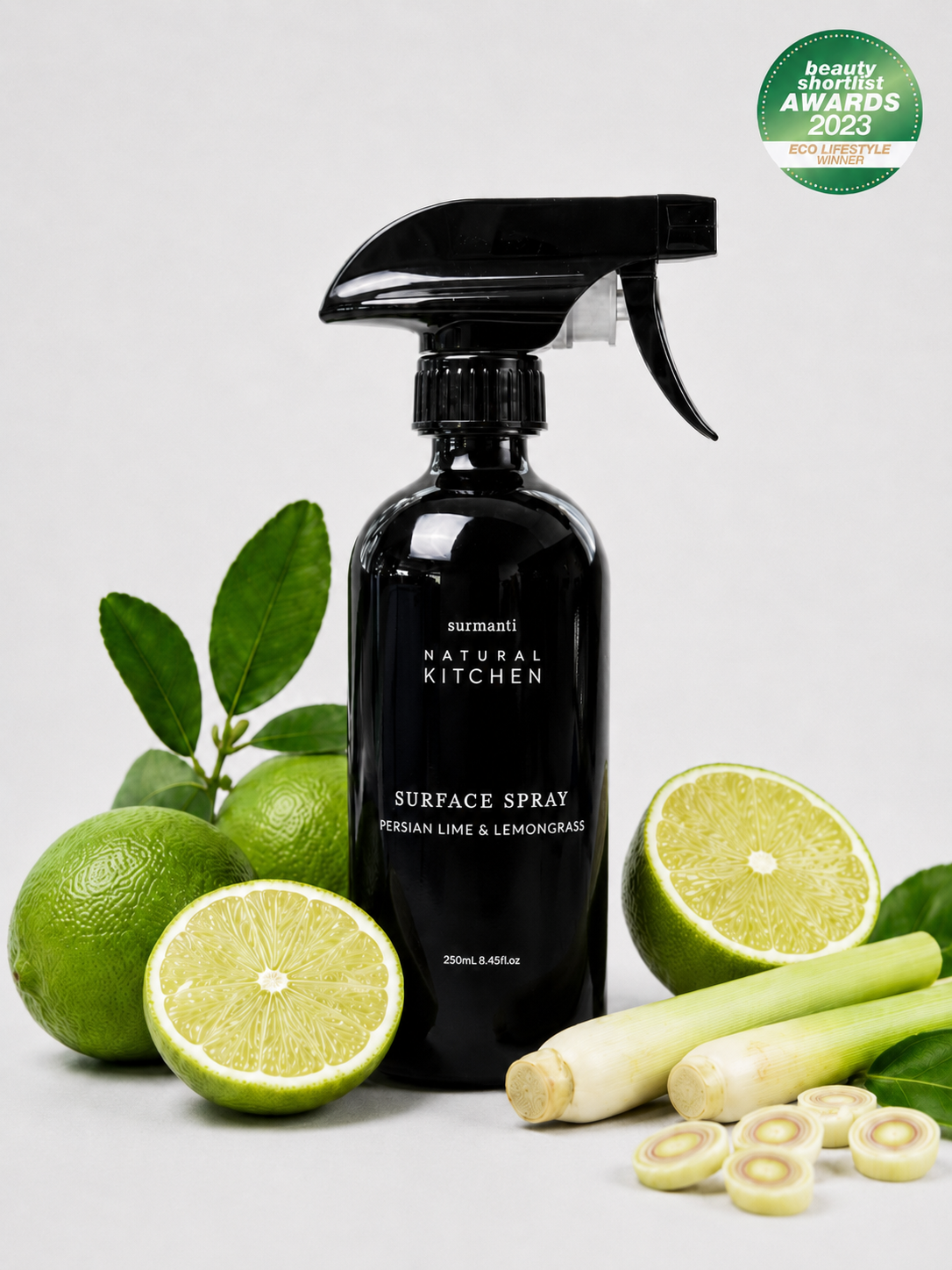 Multipurpose Surface Spray - Persian Lime & Lemongrass - Natural Kitchen - 250mL Award Winning - Surmanti - Made In New Zealand