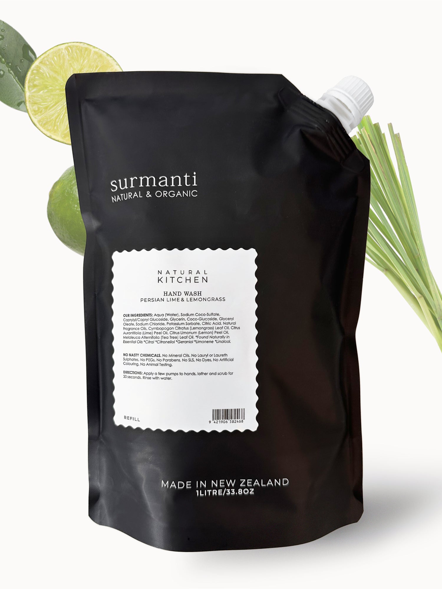 Hand Wash Refill (1 litre) - Persian Lime & Lemongrass - Natural Kitchen - Surmanti - Made In New Zealand