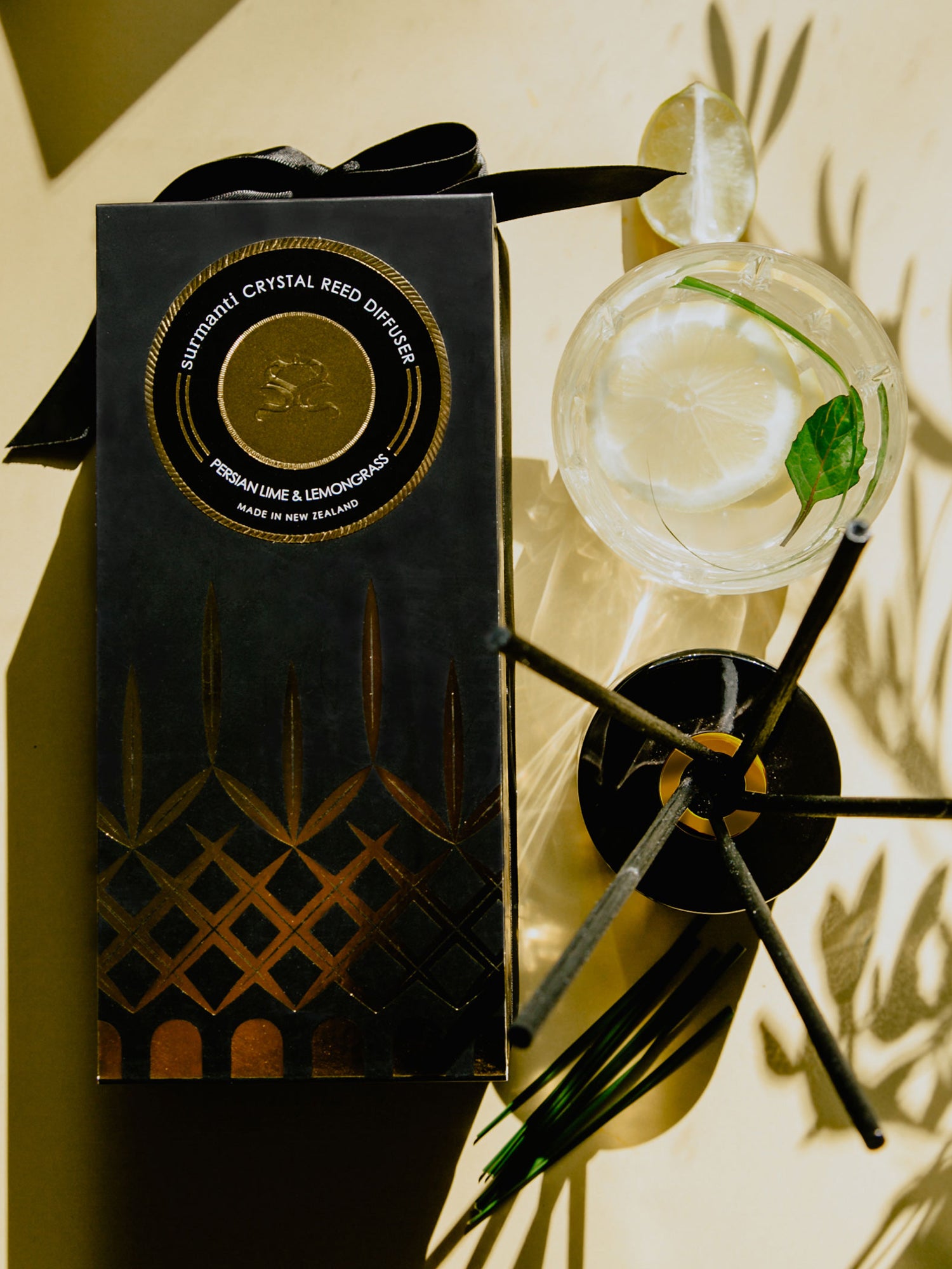 Persian Lime & Lemongrass Crystal Reed Diffuser - Odour Eliminator - Large Rooms 200mL - Surmanti - Made In New Zealand