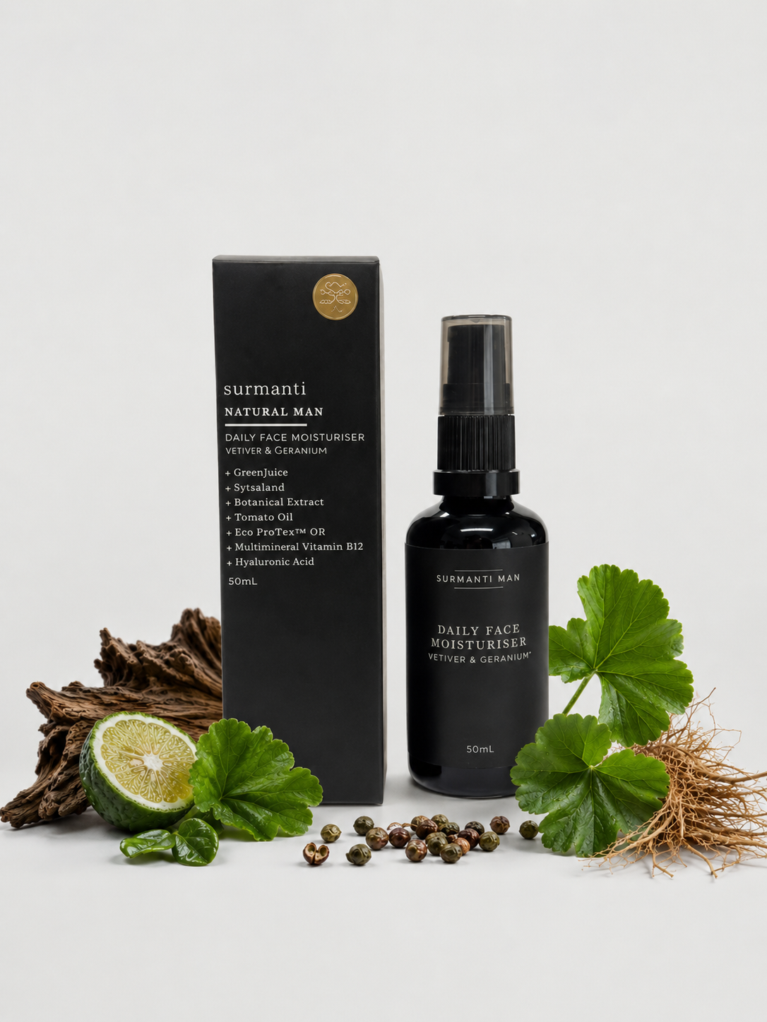 Natural Man Daily Face Moisturiser - 50mL. Strengthens Repairs Protects & Recharges Dry Skin - Surmanti - Made In New Zealand