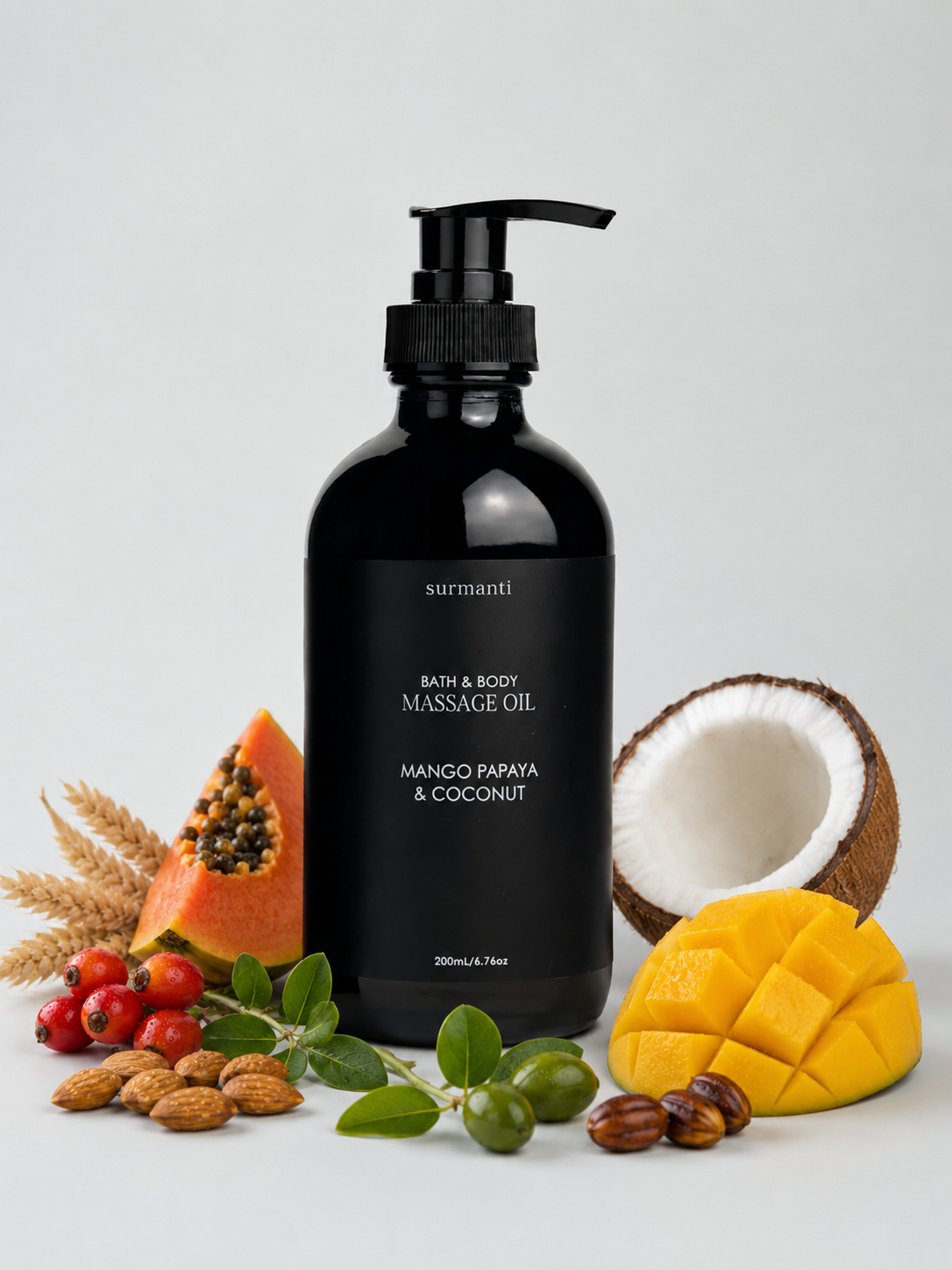 Mango Papaya & Coconut Bath & Body Massage Oil. Deeply Nourishing Oils 200mL - Surmanti - Made In New Zealand