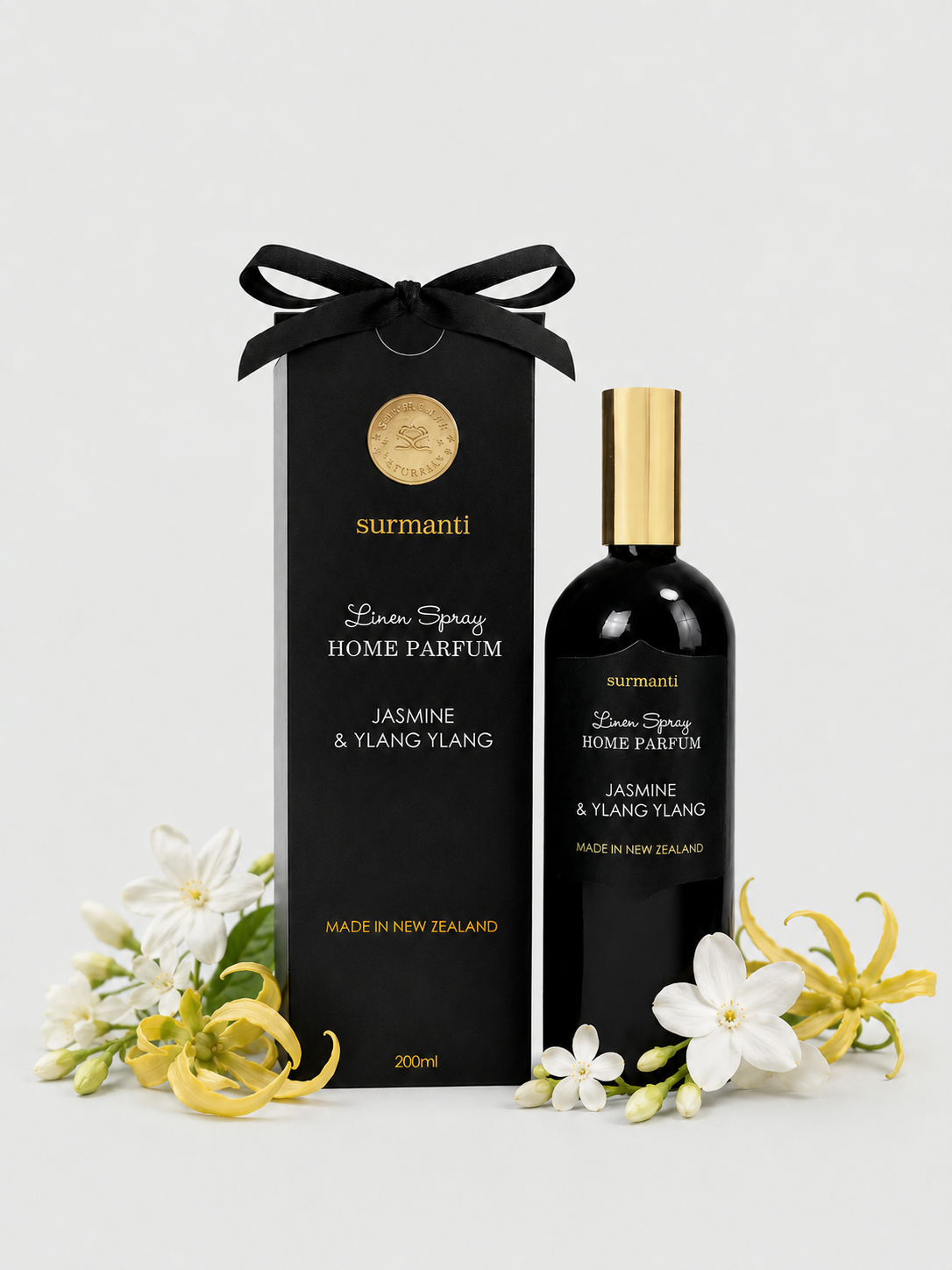 Jasmine & Ylang Ylang Natural Linen & Room Spray - Softly Seductive (200 mL Glass Bottle) - Surmanti - Made In New Zealand
