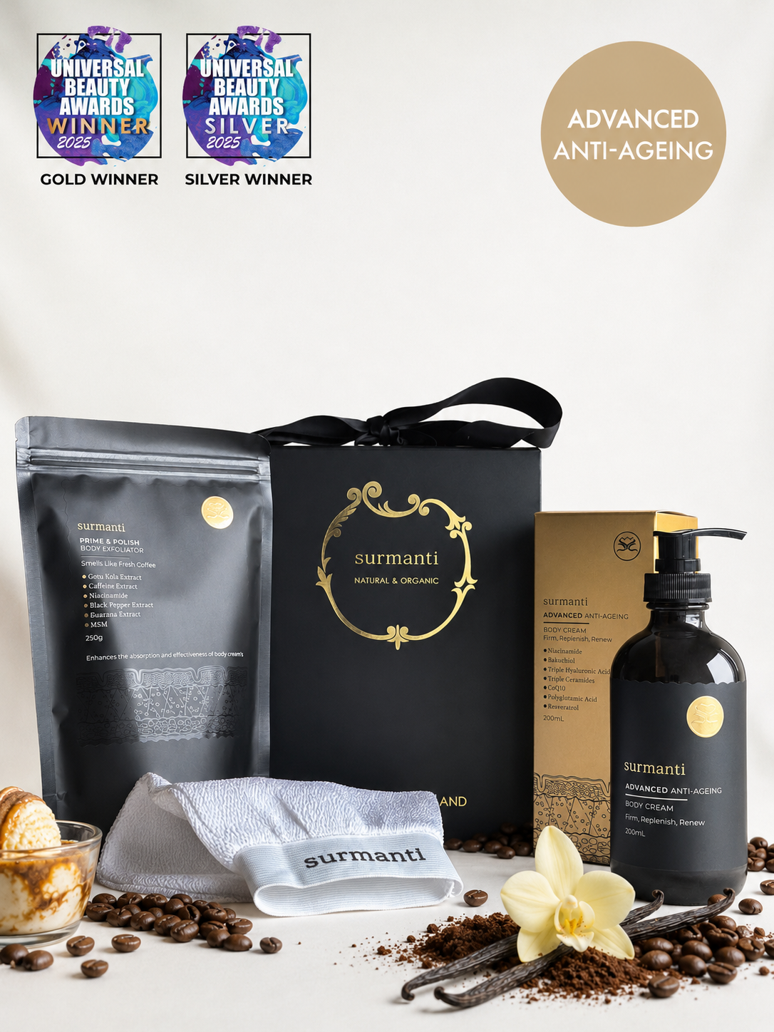 ADVANCED Anti-Ageing Body Set. Award Winning  - For Bright Youthful Radiant Skin - Surmanti - Made In New Zealand