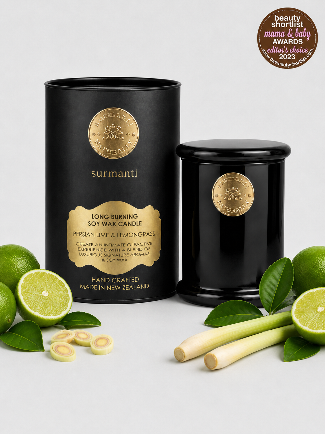 Persian Lime & Lemongrass - Odour Eliminator Long Burning Pure Soy Wax Candle 250g - Surmanti - Made In New Zealand
