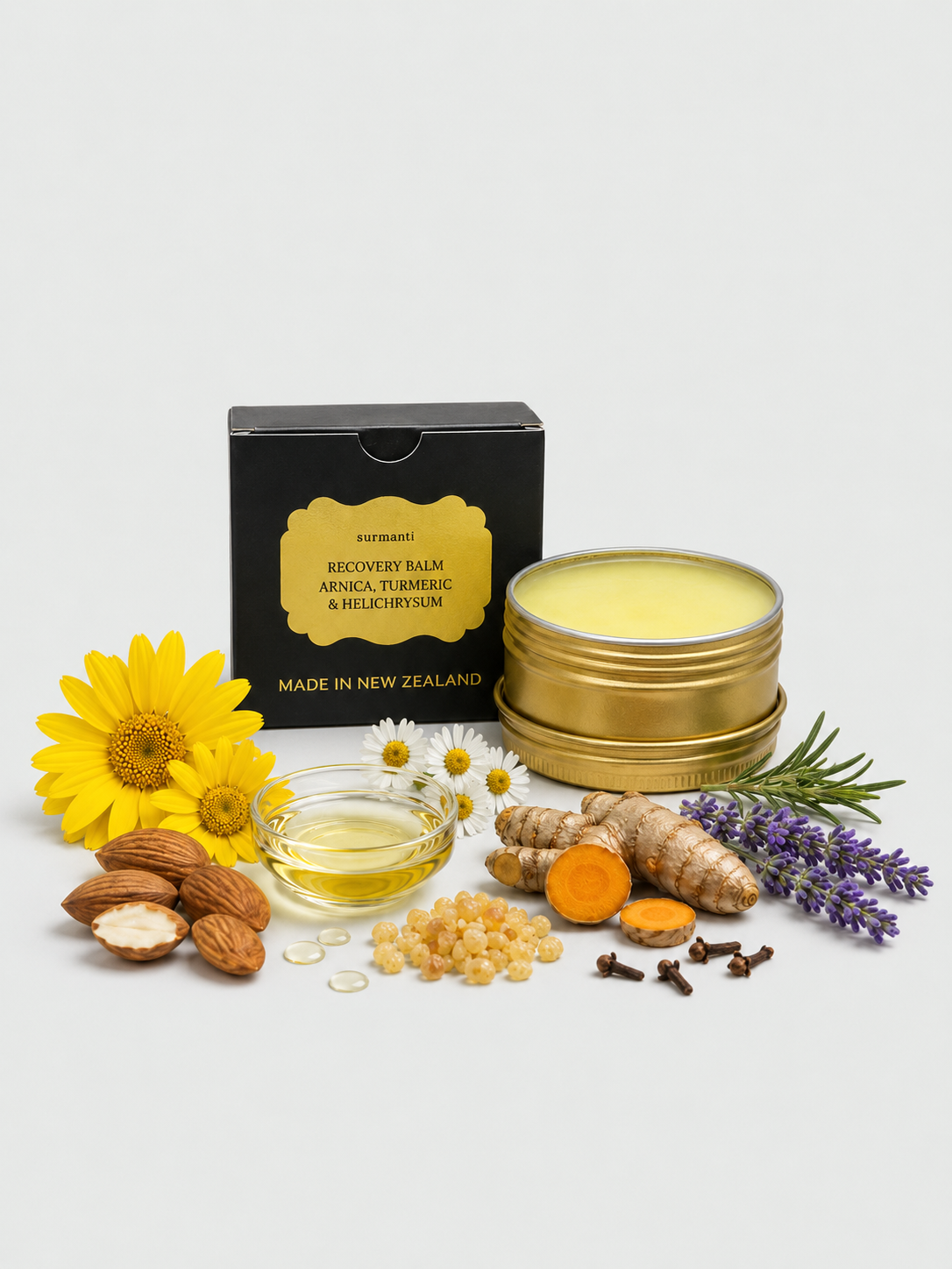 Recovery Balm - Arnica, Turmeric & Helichrysum 80g Helps Reduce Joint Swelling, Stiffness, Bumps & Bruises. - Surmanti - Made In New Zealand