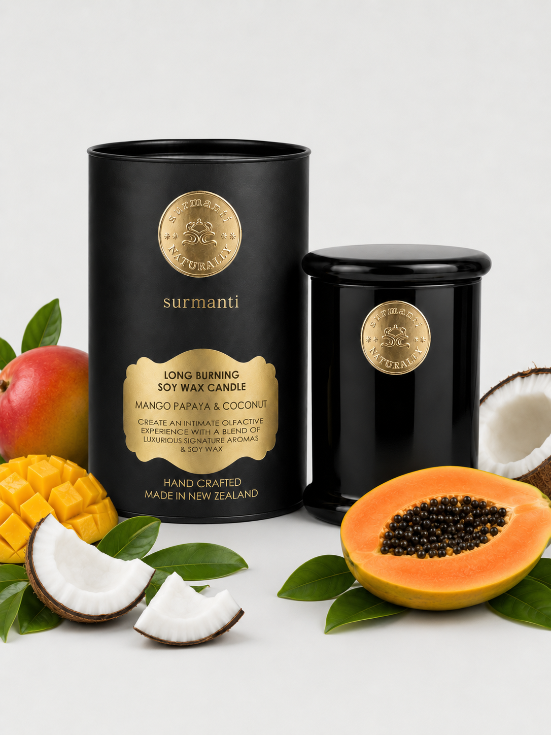 Mango Papaya & Coconut Long Burning Pure Soy Wax Candle 250g - Surmanti - Made In New Zealand
