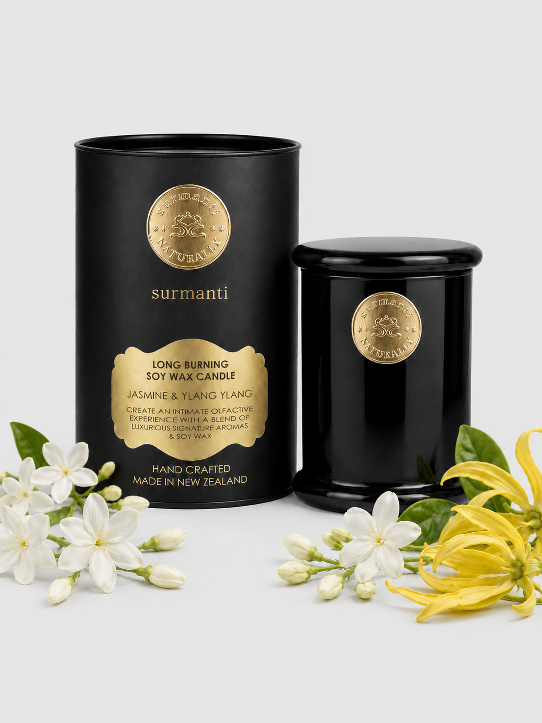 Jasmine & Ylang Ylang Long Burning Pure Soy Wax Candle 250g - Surmanti - Made In New Zealand