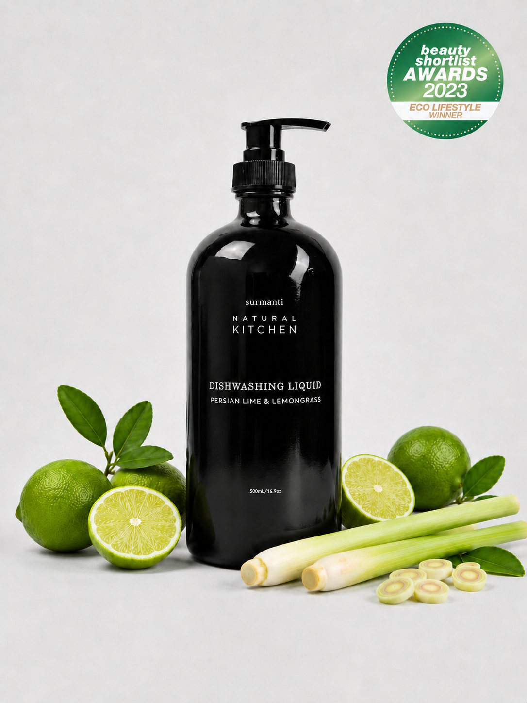Dishwashing Liquid - Persian Lime & Lemongrass -Award Winning - Natural Kitchen - 500ML - Surmanti - Made In New Zealand