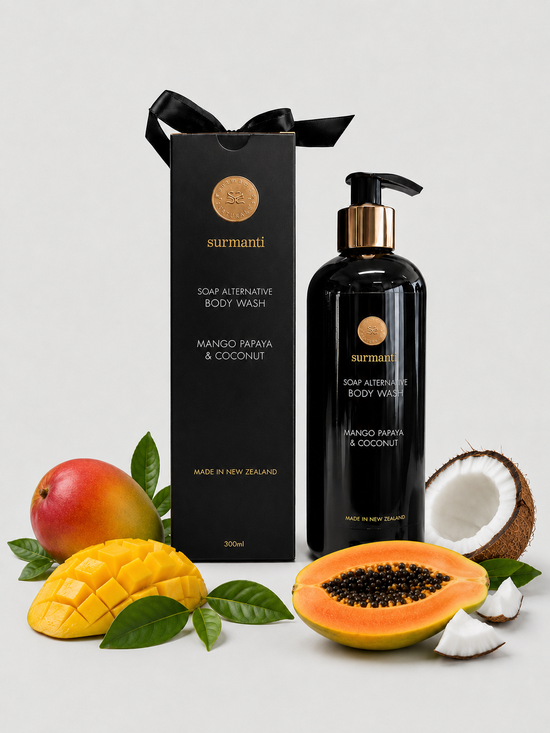 Mango Papaya & Coconut Body Wash - Soap Alternative Non-Drying - 300mL - Surmanti - Made In New Zealand