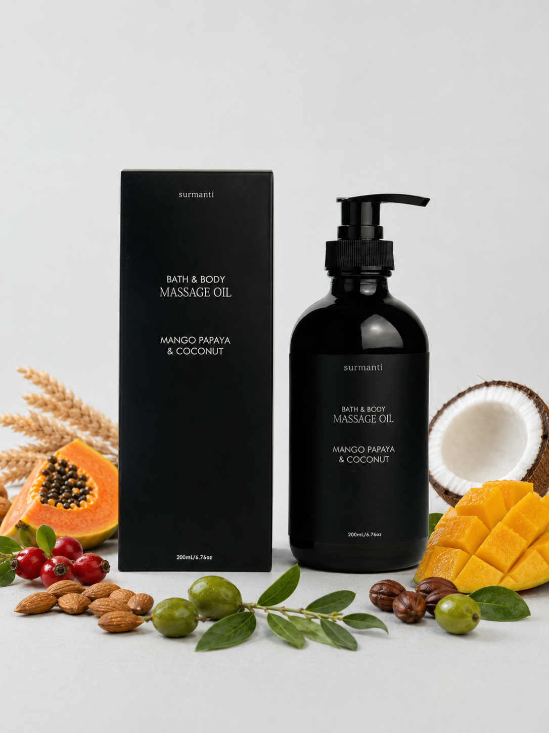 Mango Papaya & Coconut Bath & Body Massage Oil. Deeply Nourishing Oils 200mL - Surmanti - Made In New Zealand
